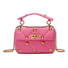 Quilted and Studded Sheepskin Leather Shoulder Bag