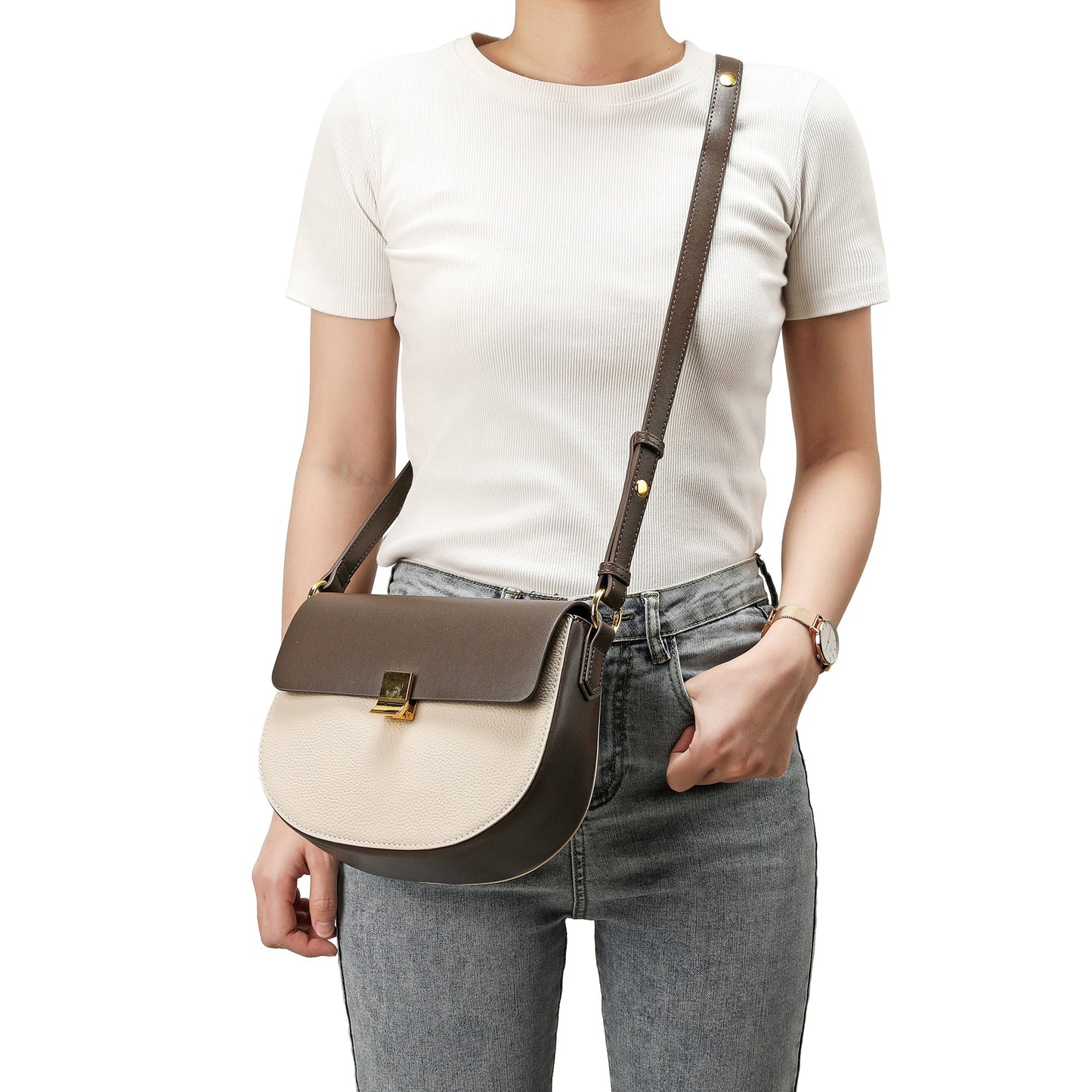 Two Tone Full-grain Crossbody/ Shoulder Bag