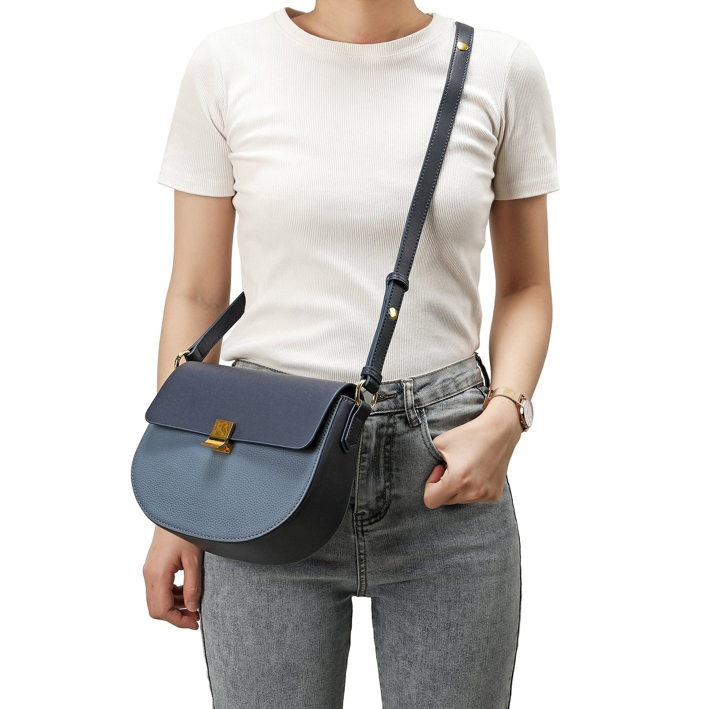 Two Tone Full-grain Crossbody/ Shoulder Bag
