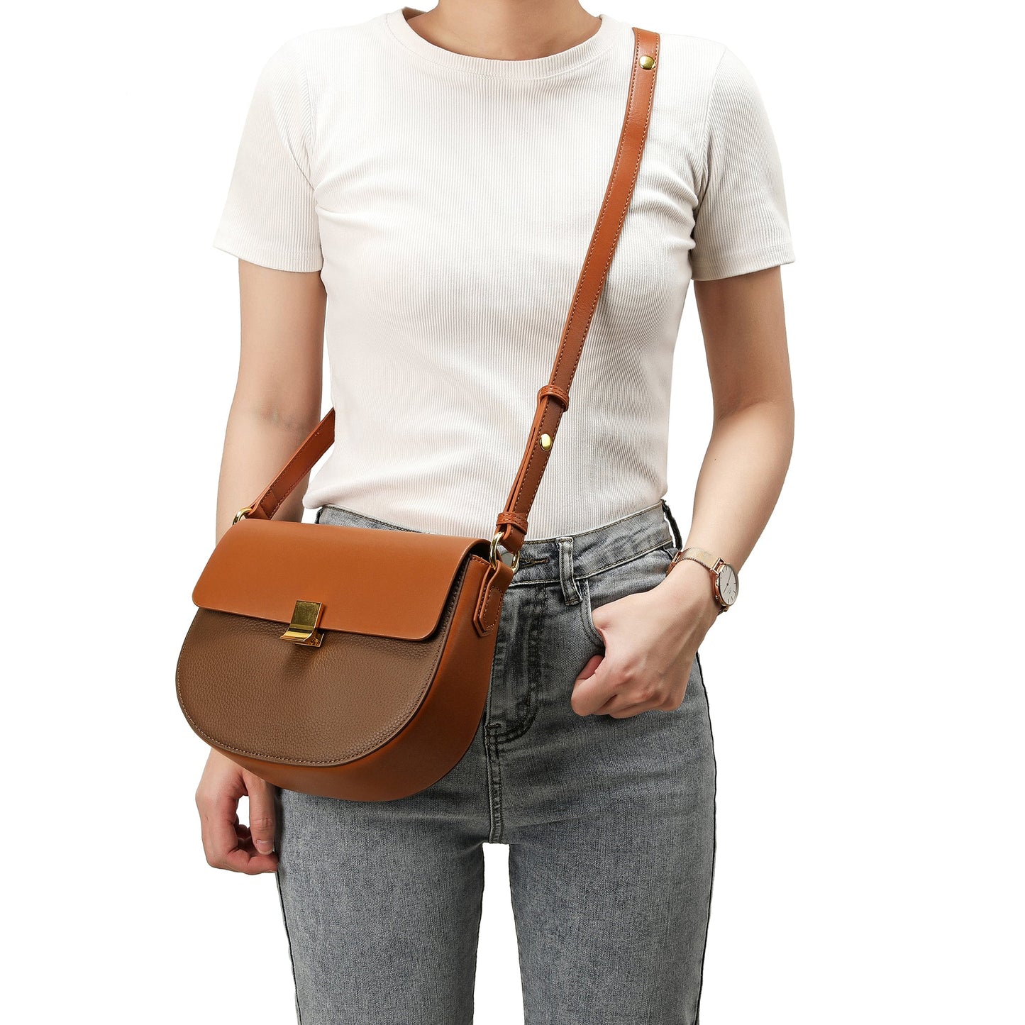 Two Tone Full-grain Crossbody/ Shoulder Bag