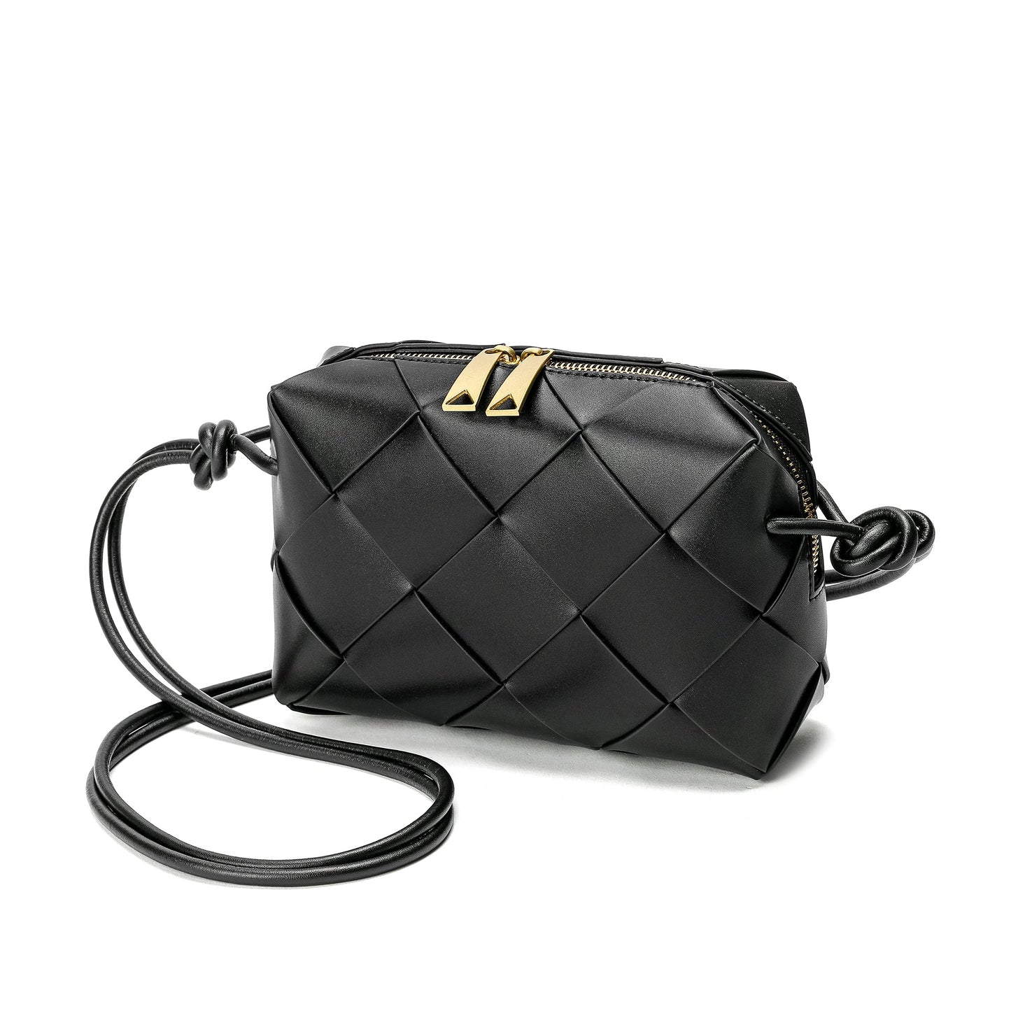 Smooth Woven Leather Top-Handle Crossbody/Shoulder Bag