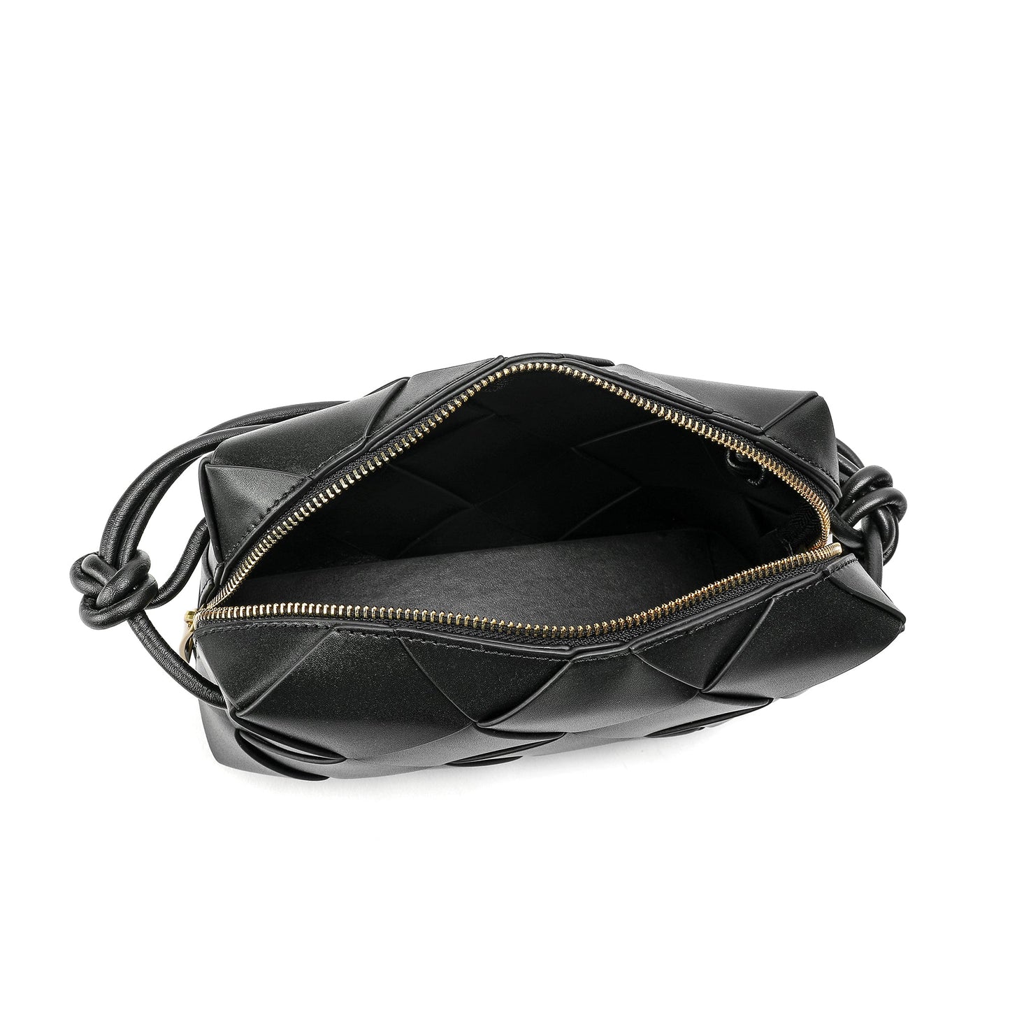 Smooth Woven Leather Top-Handle Crossbody/Shoulder Bag