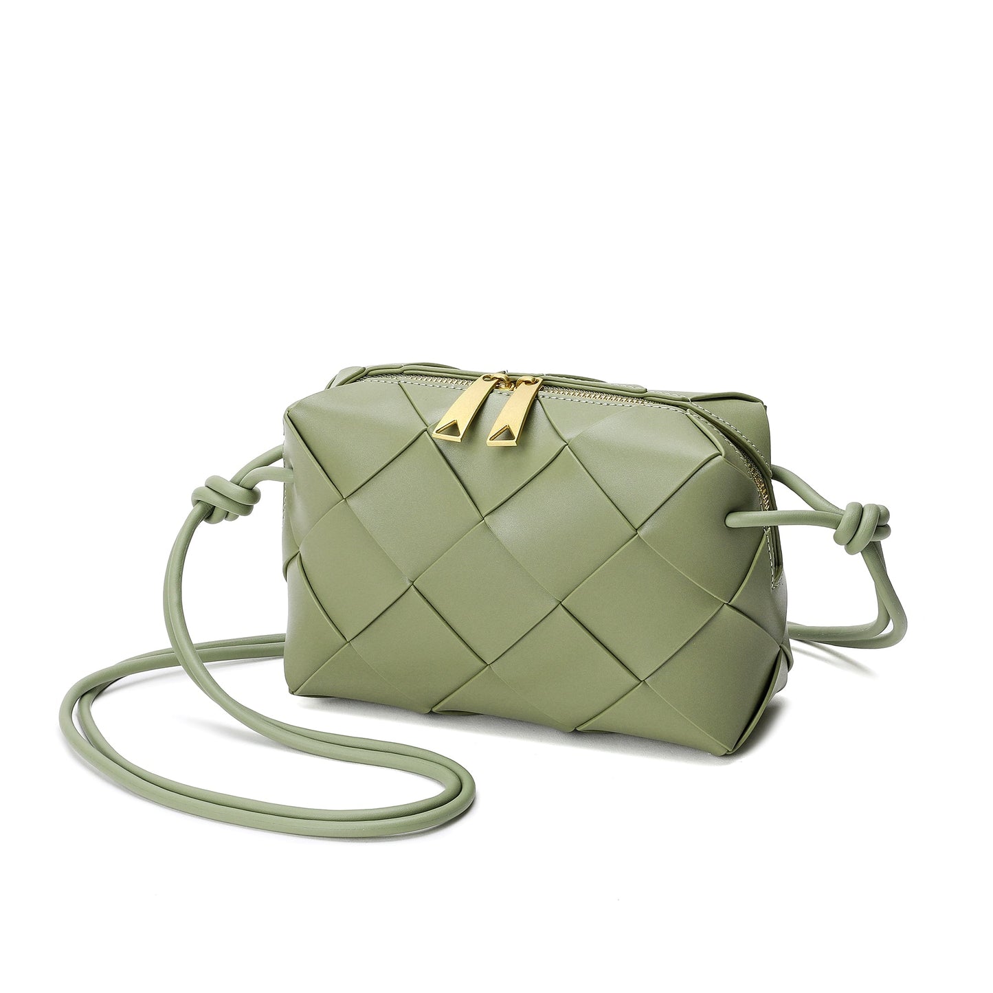 Smooth Woven Leather Top-Handle Crossbody/Shoulder Bag