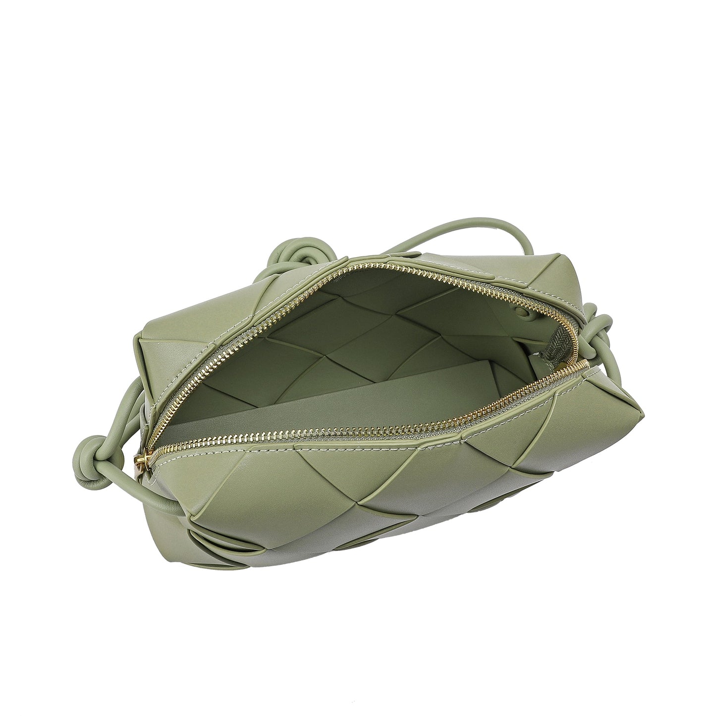 Smooth Woven Leather Top-Handle Crossbody/Shoulder Bag