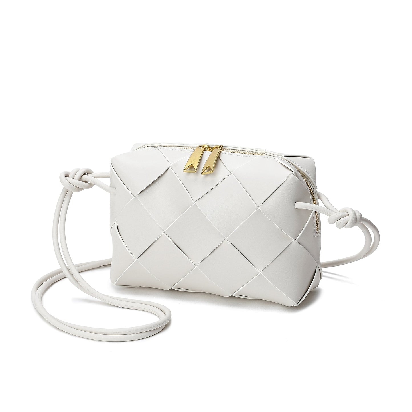 Smooth Woven Leather Top-Handle Crossbody/Shoulder Bag