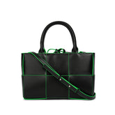 Woven Smooth Leather Top-Handle Shoulder Bag