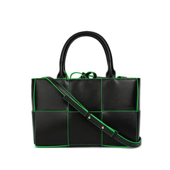 Woven Smooth Leather Top-Handle Shoulder Bag