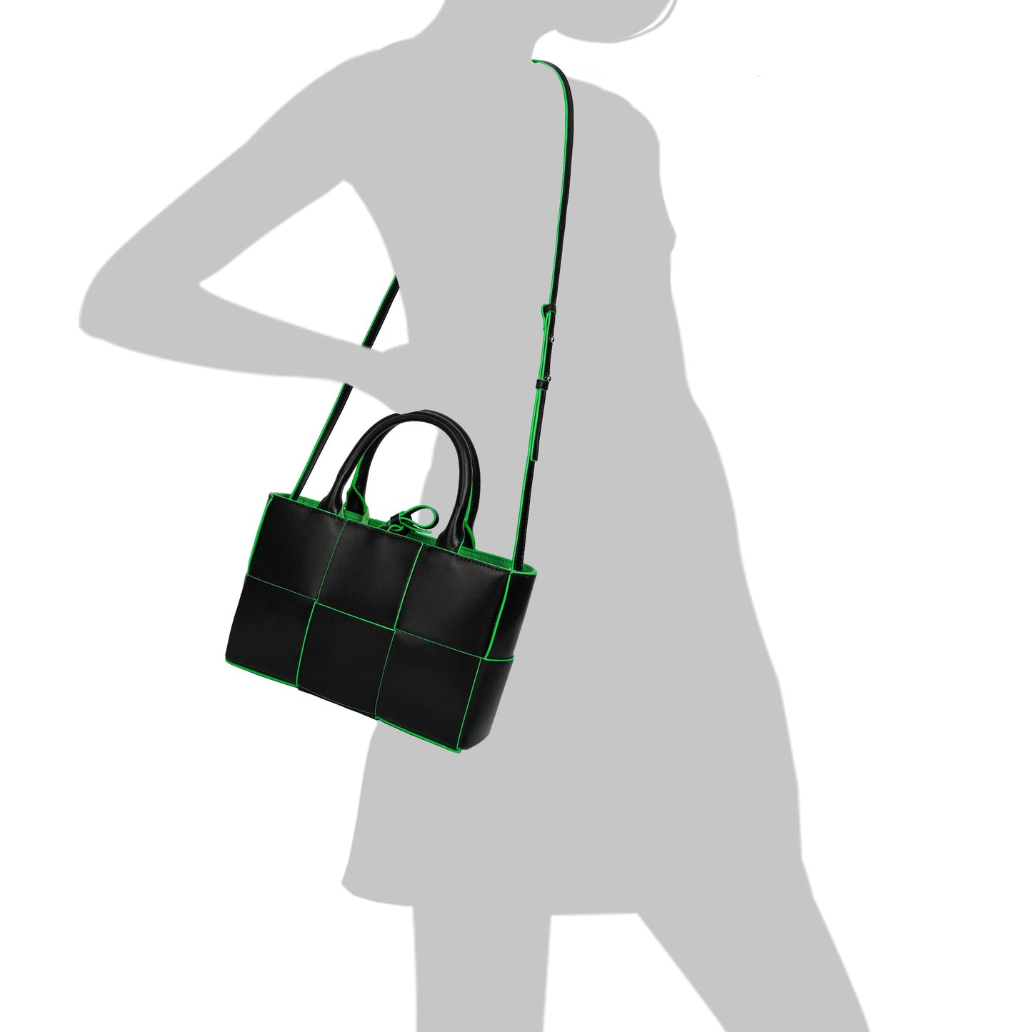 Woven Smooth Leather Top-Handle Shoulder Bag