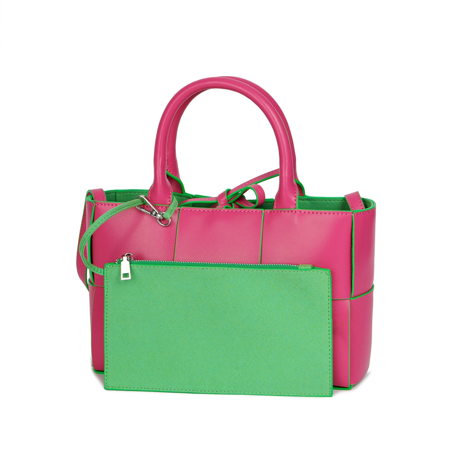 Woven Smooth Leather Top-Handle Shoulder Bag