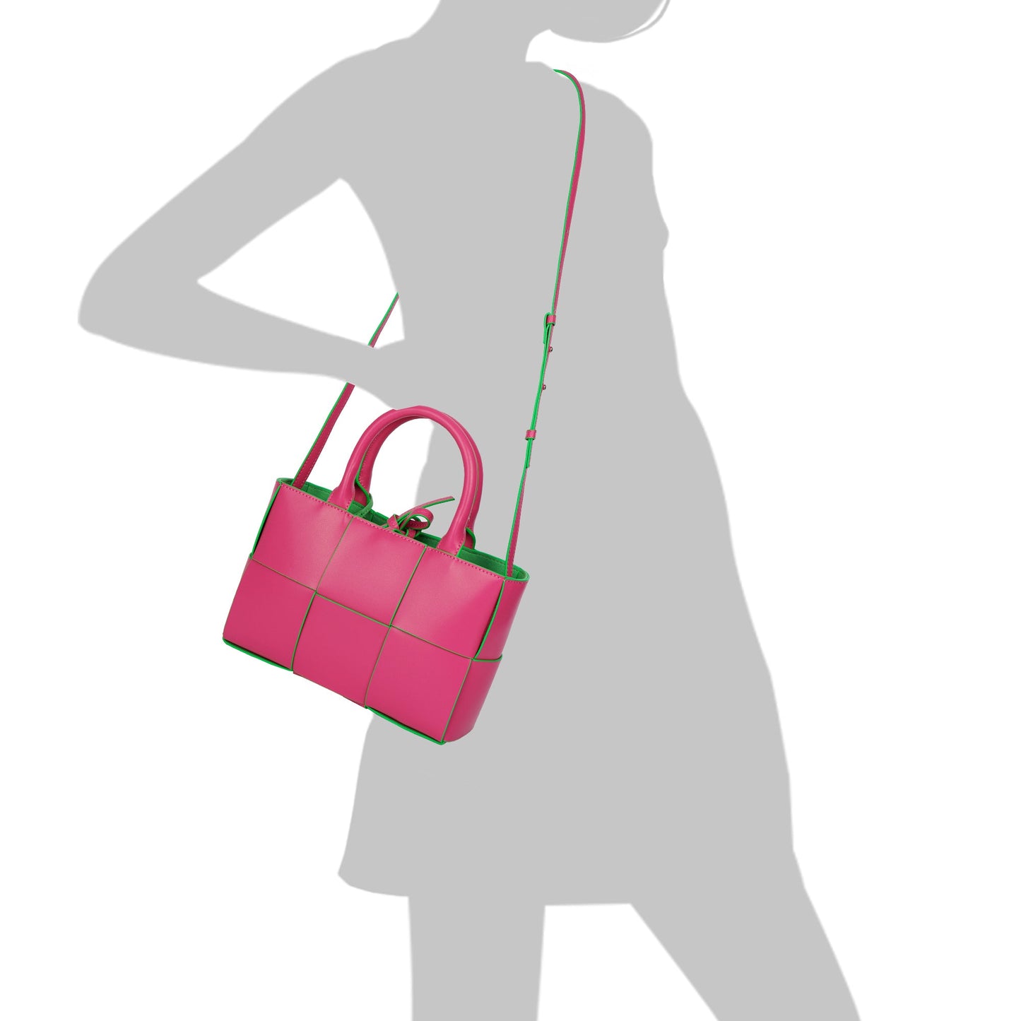 Woven Smooth Leather Top-Handle Shoulder Bag