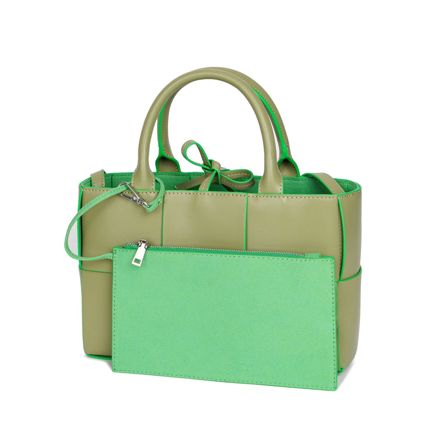 Woven Smooth Leather Top-Handle Shoulder Bag