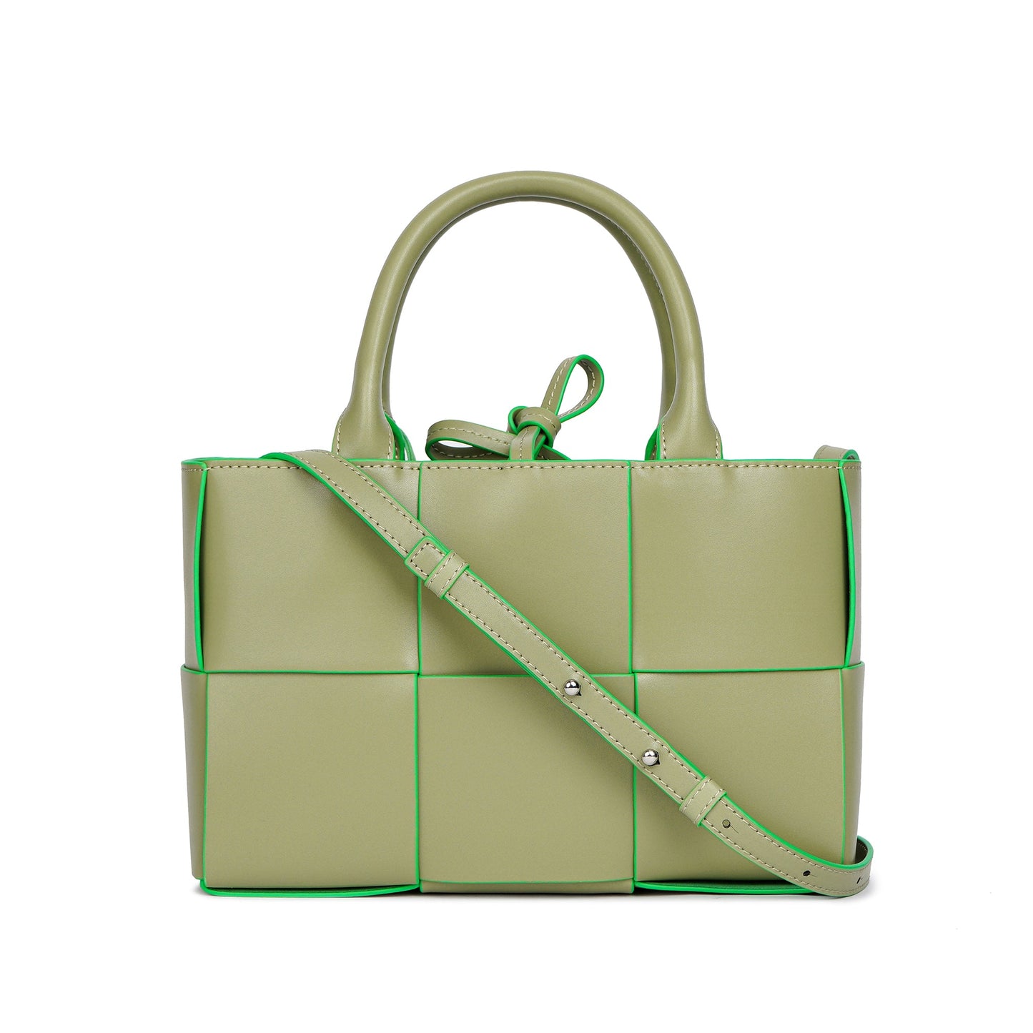 Woven Smooth Leather Top-Handle Shoulder Bag