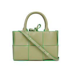 Woven Smooth Leather Top-Handle Shoulder Bag