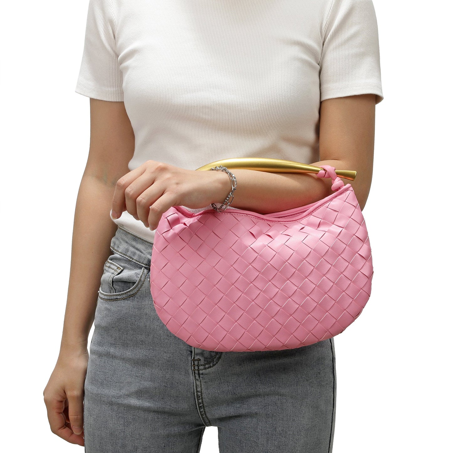 Woven Leather Top-Handle Bag/Clutch