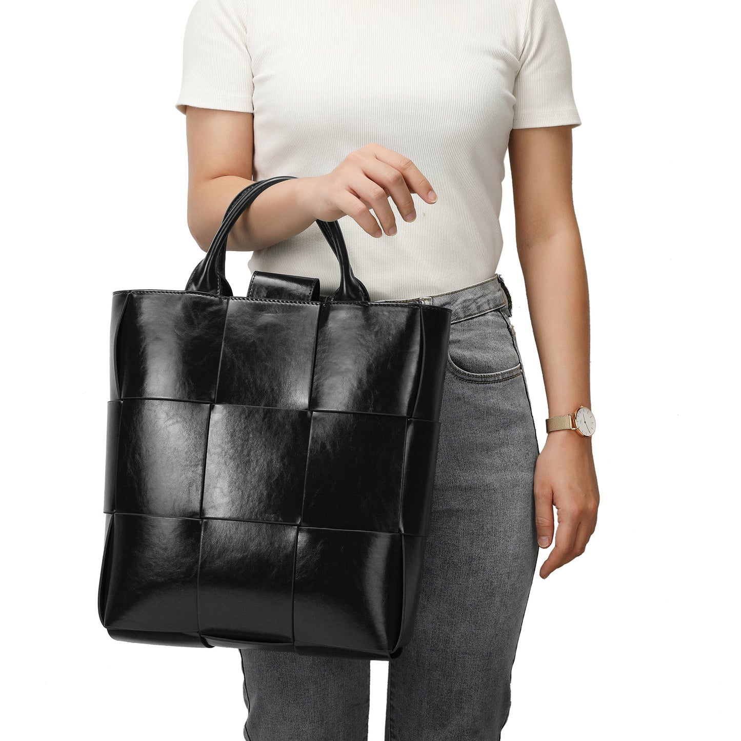 Woven Leather Top-handle Tote bag