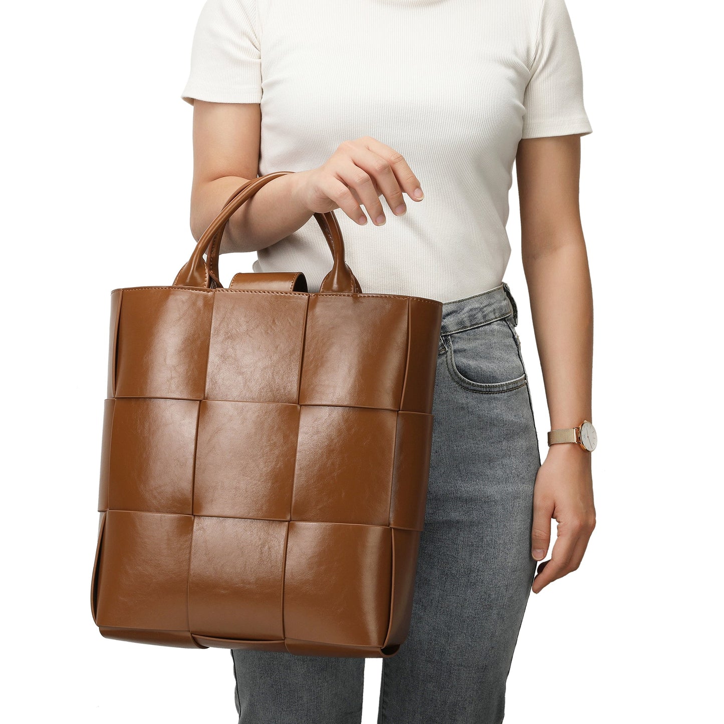 Woven Leather Top-handle Tote bag