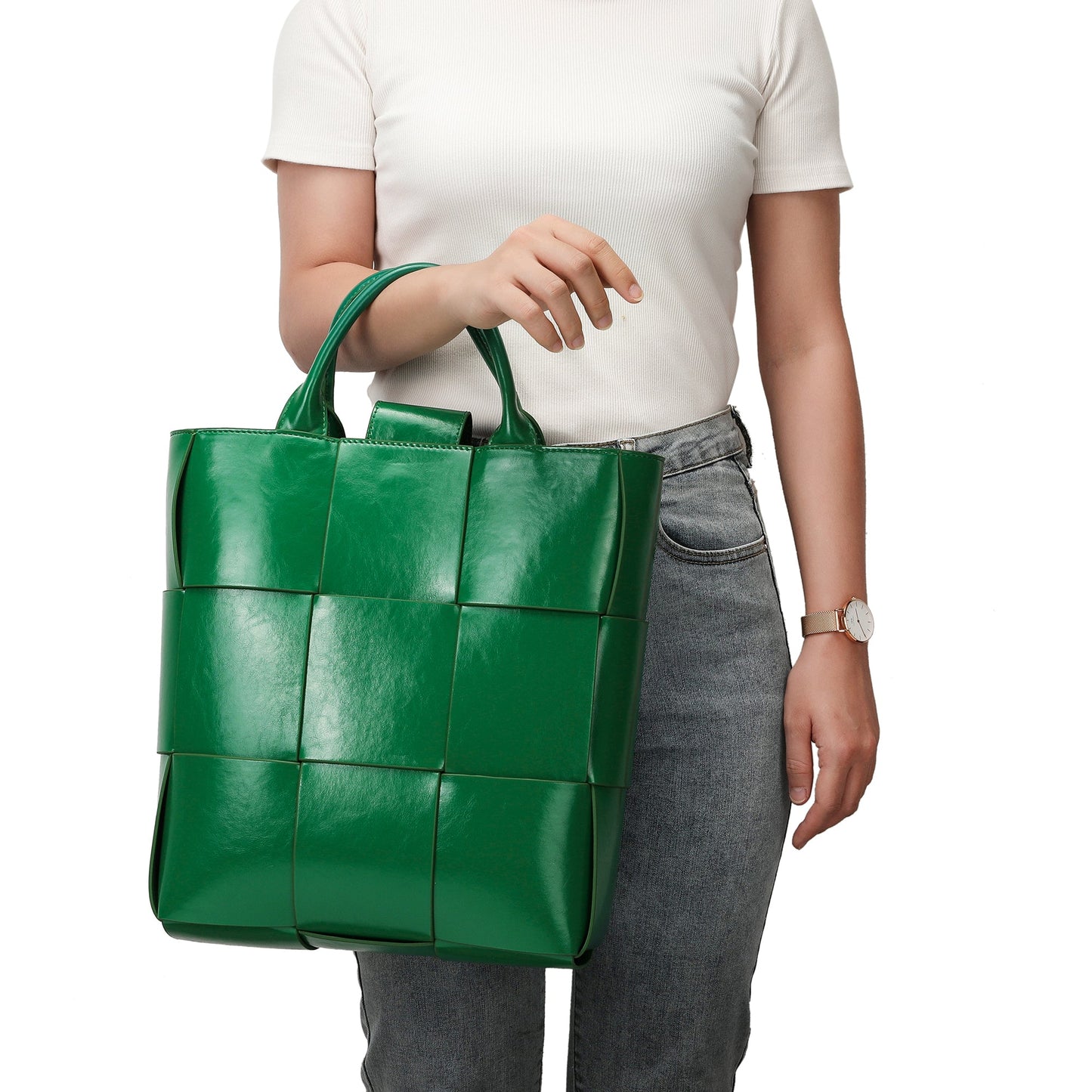 Woven Leather Top-handle Tote bag