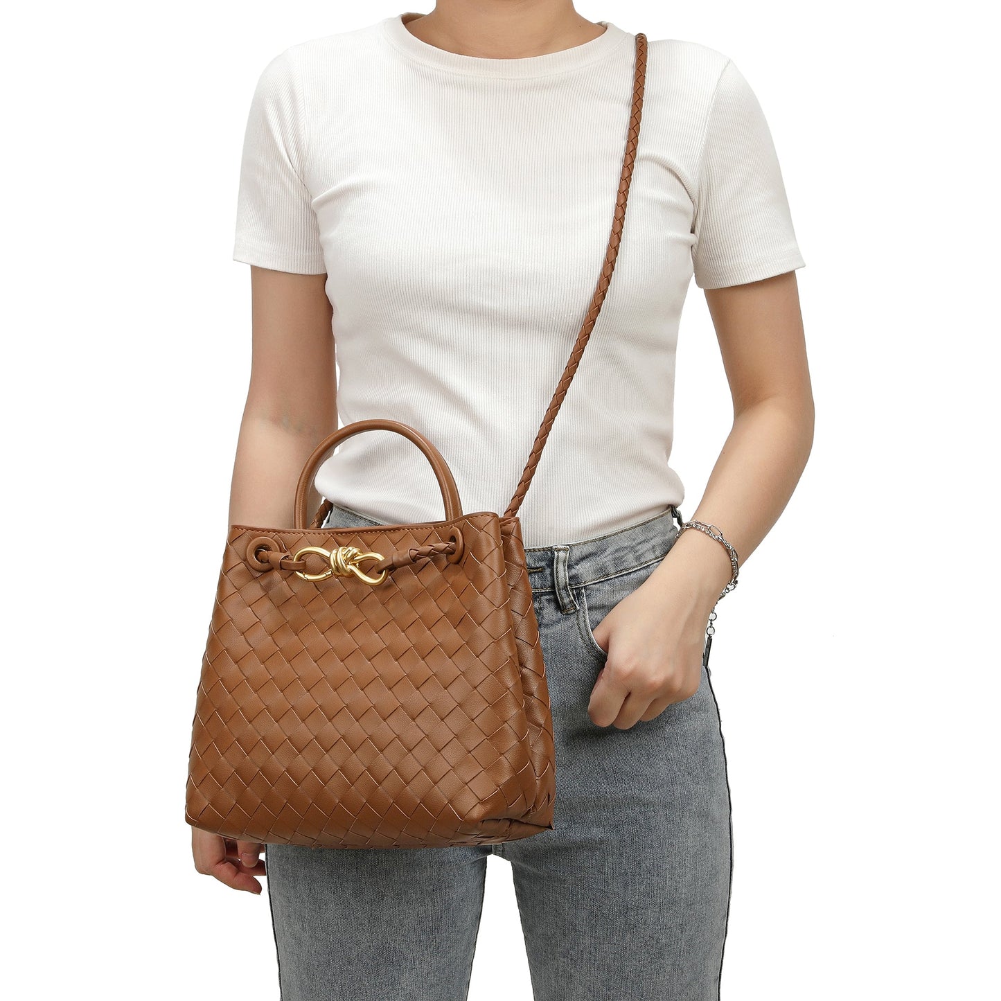 Woven Leather Top-handle/ Shoulder Bag
