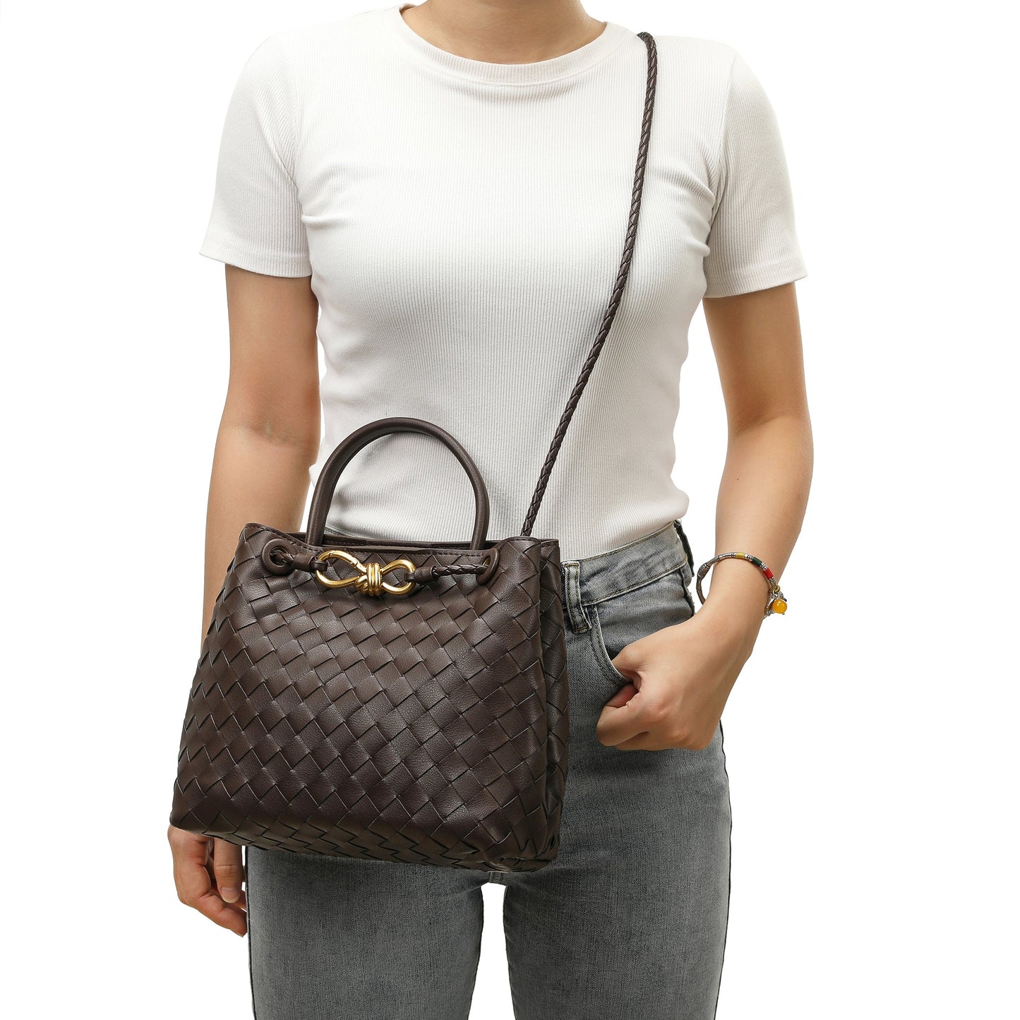 Woven Leather Top-handle/ Shoulder Bag
