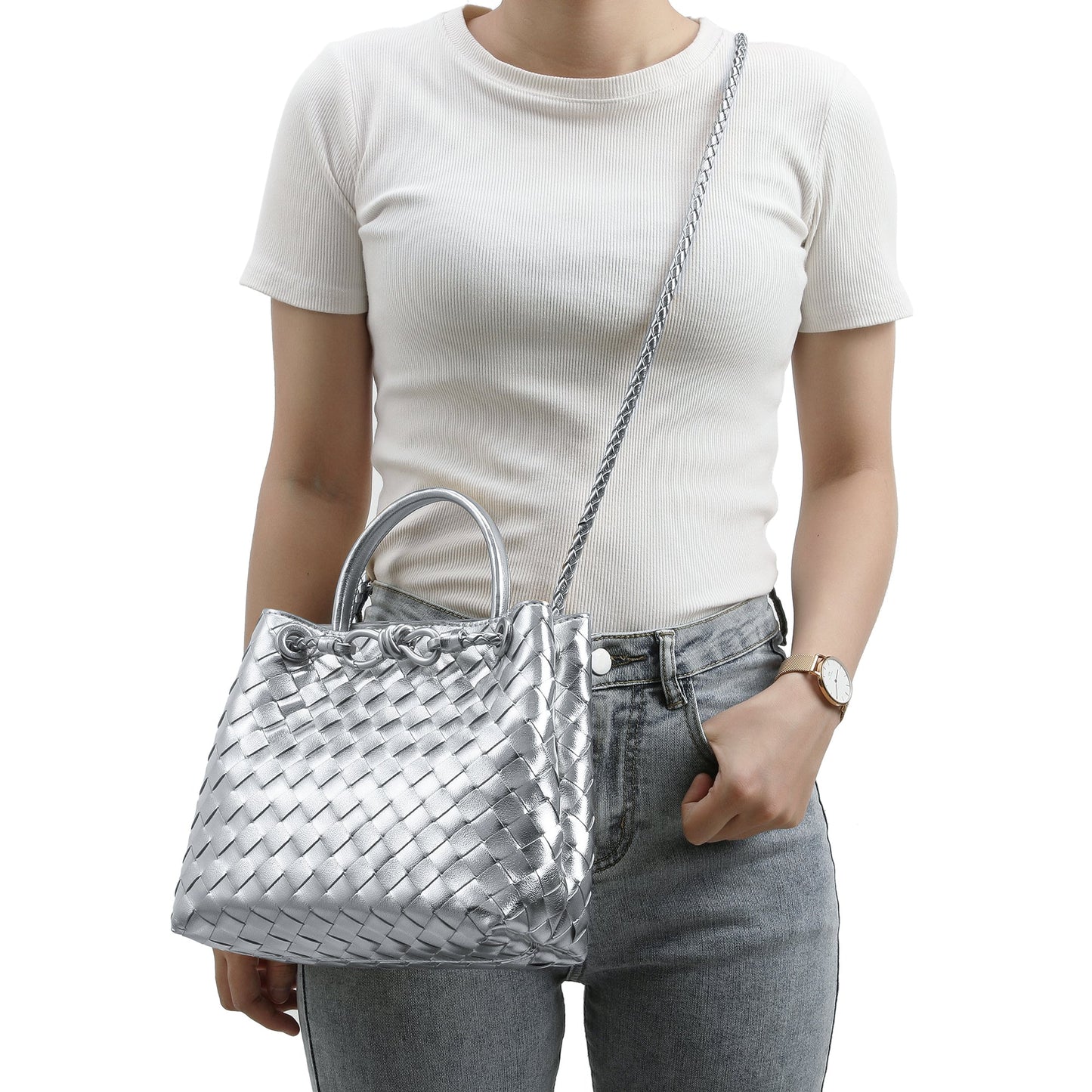 Woven Leather Top-handle/ Shoulder Bag