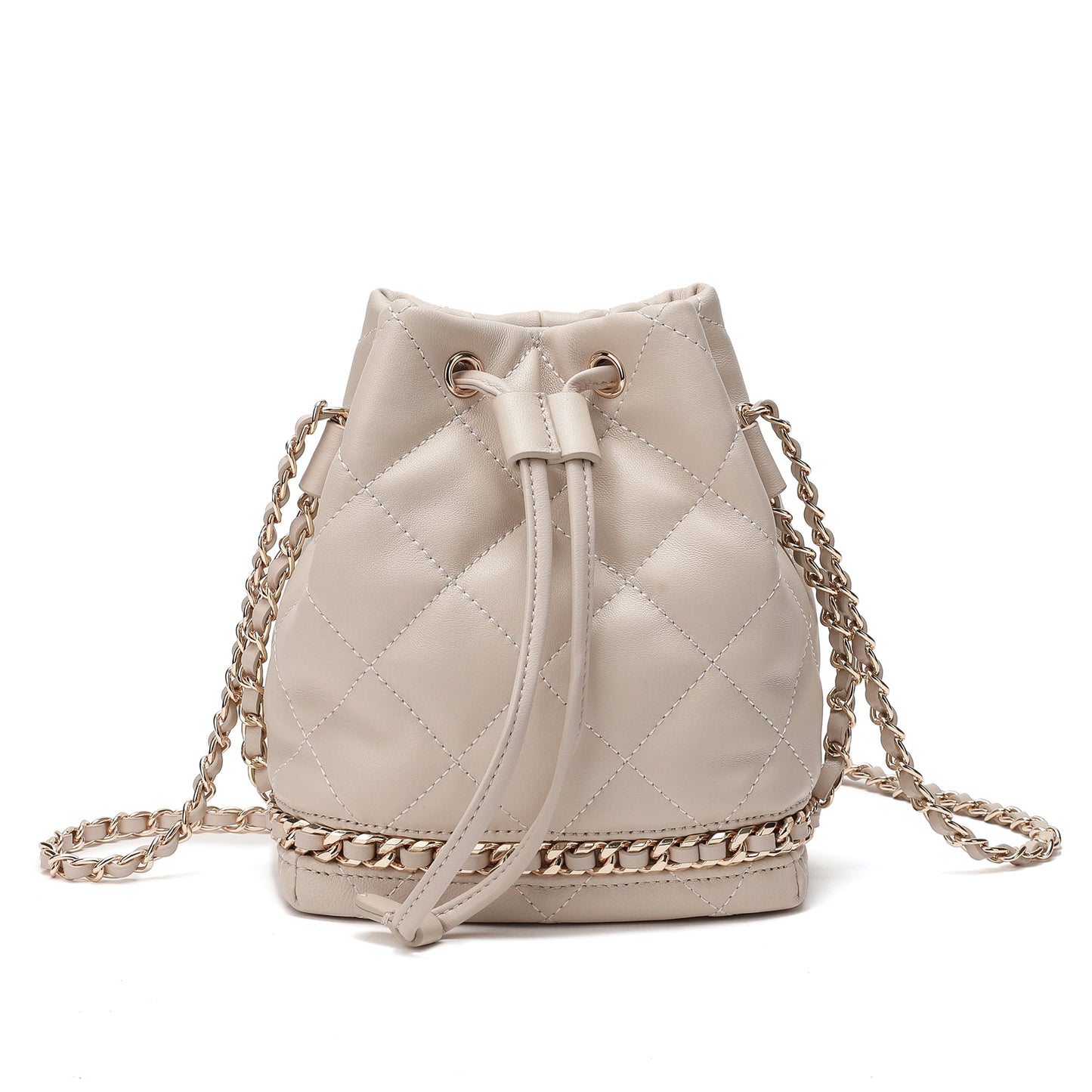 Full-Grain Quilted Lambskin Leather Drawstring Bag