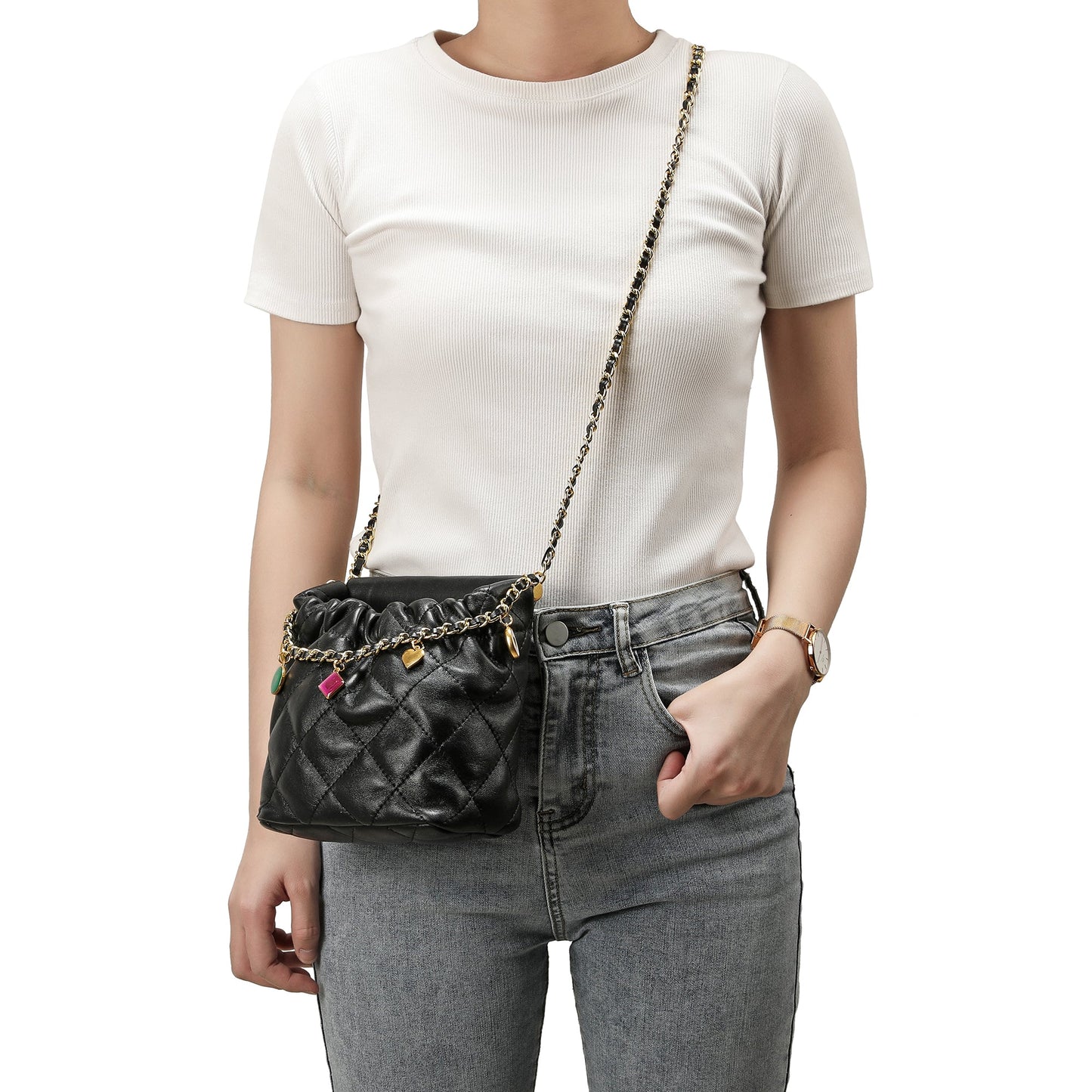 Quilted Sheepskin Leather Crossbody