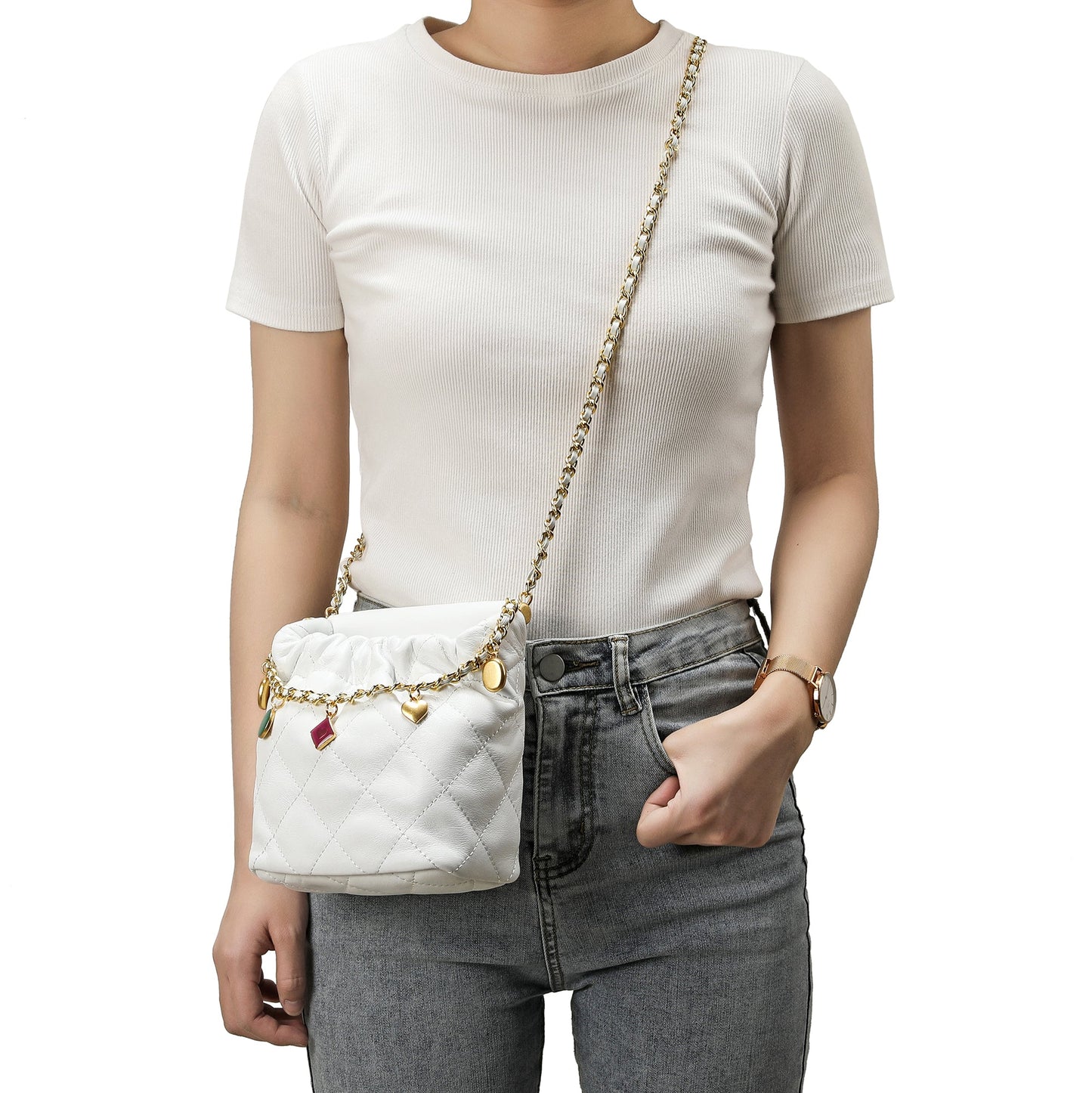 Quilted Sheepskin Leather Crossbody