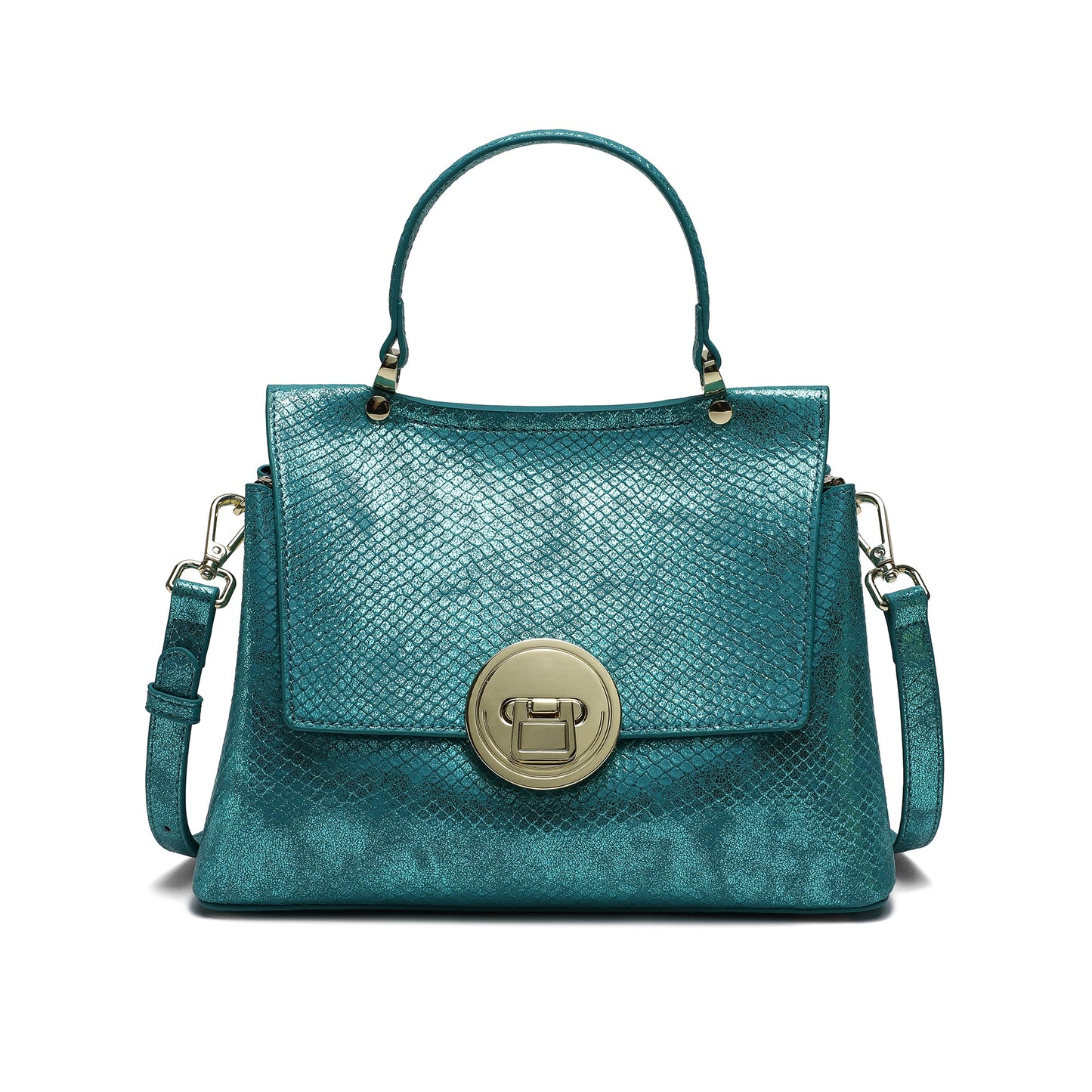 Snake Printed Leather Satchel Bag