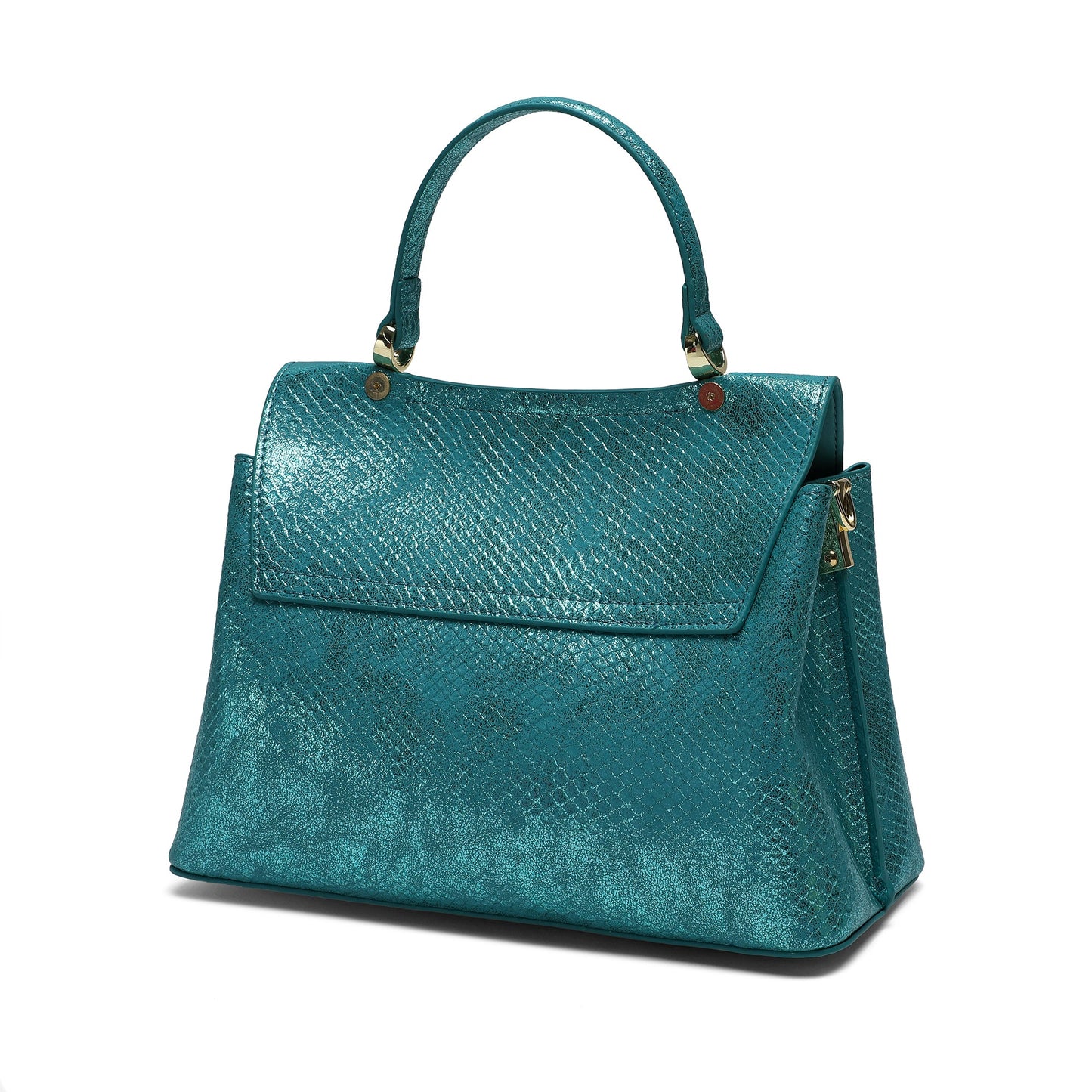 Snake Printed Leather Satchel Bag