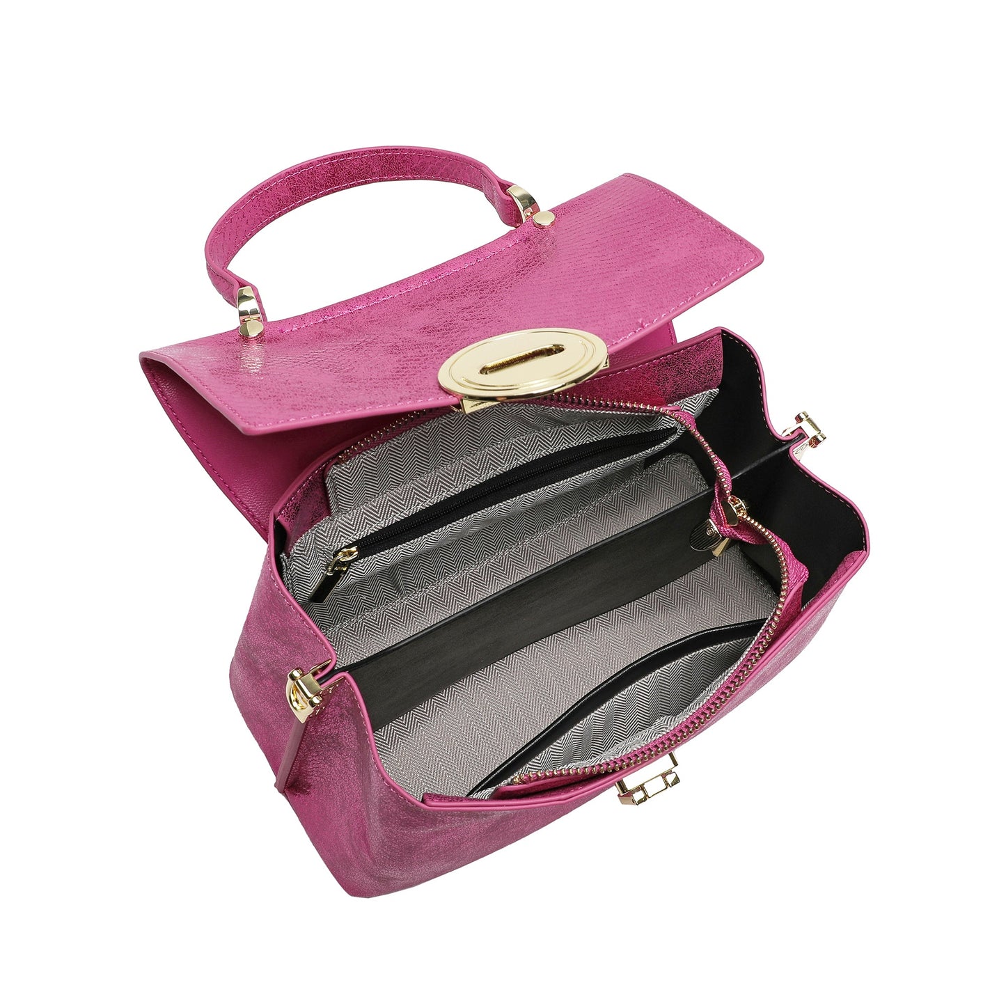 Snake Printed Leather Satchel Bag