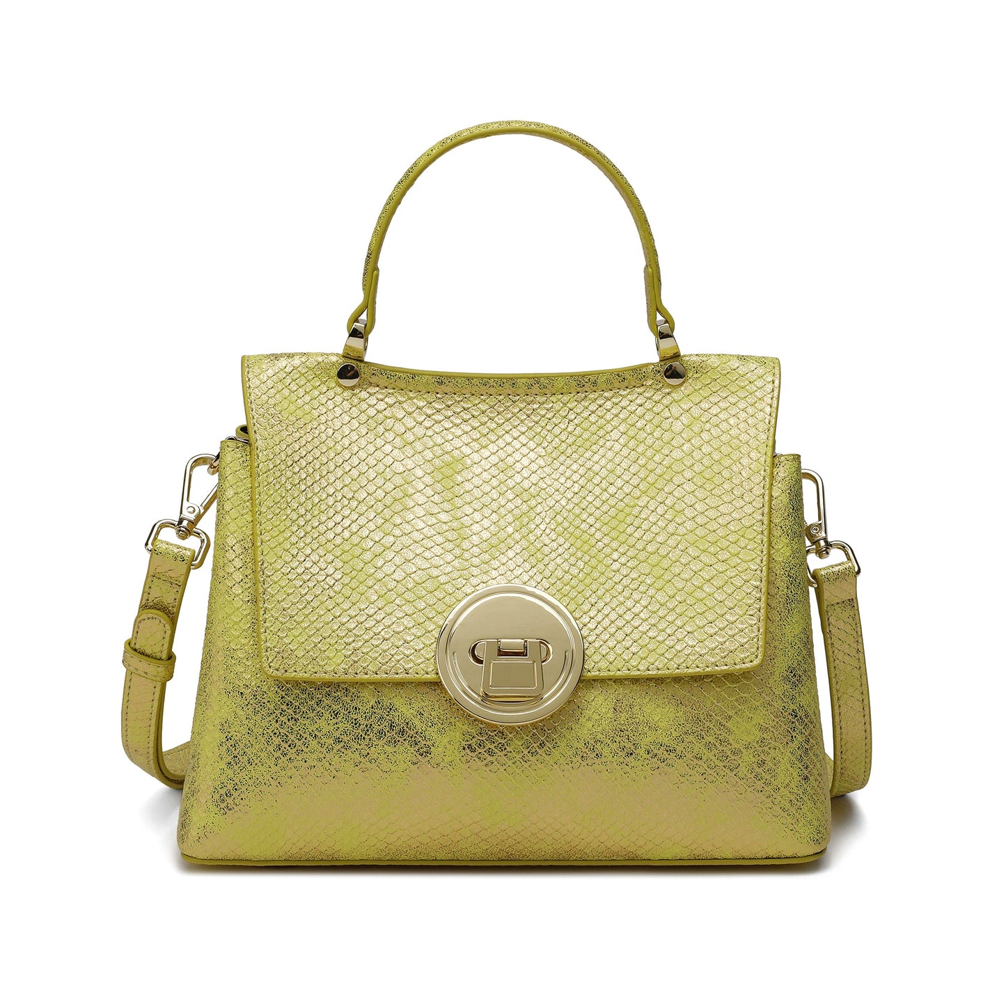 Snake Printed Leather Satchel Bag