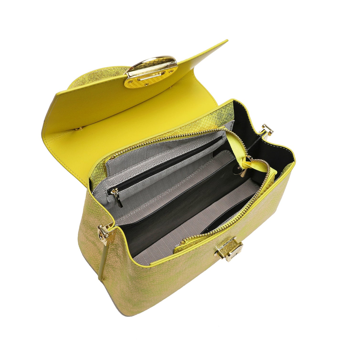 Snake Printed Leather Satchel Bag