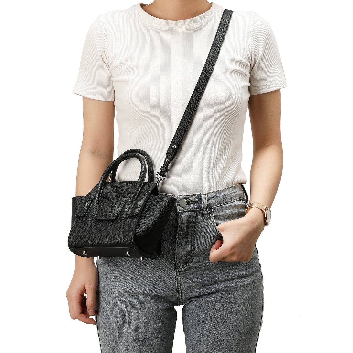 Top-handle Full-grain Leather Bag