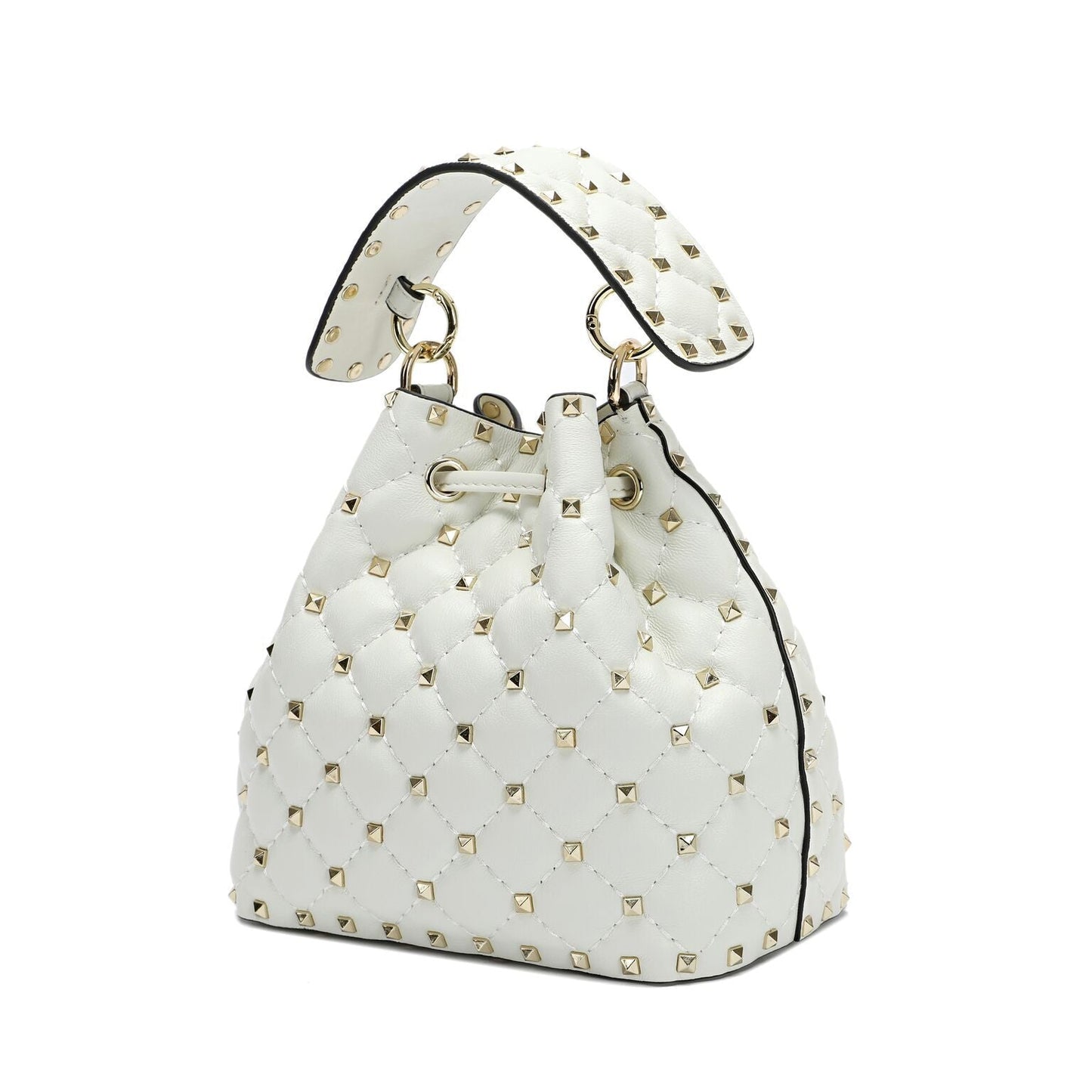 Quilted Studded Lambskin Drawstring Shoulder Bag