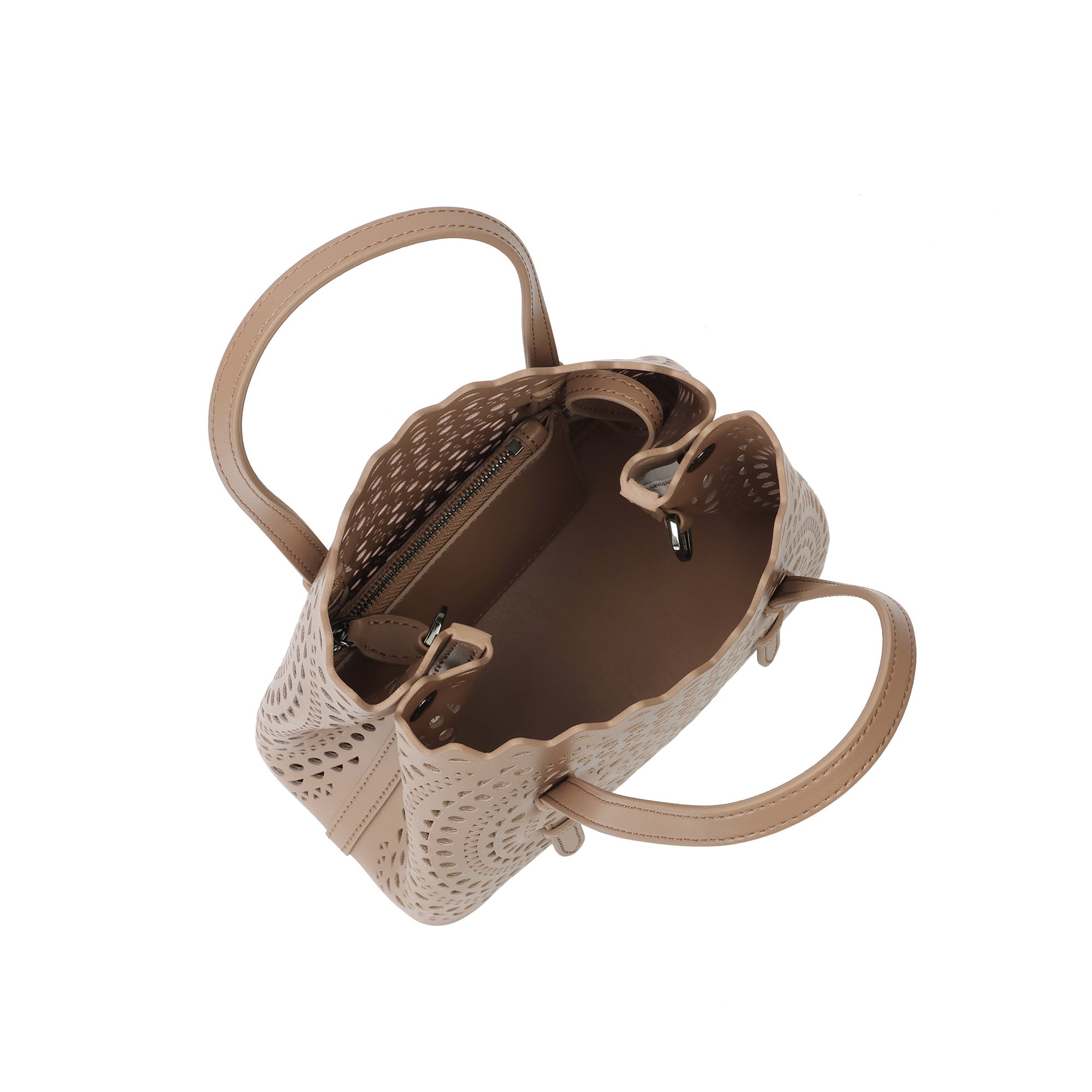 Laser-Cut Leather Mini Tote with Scalloped Edge