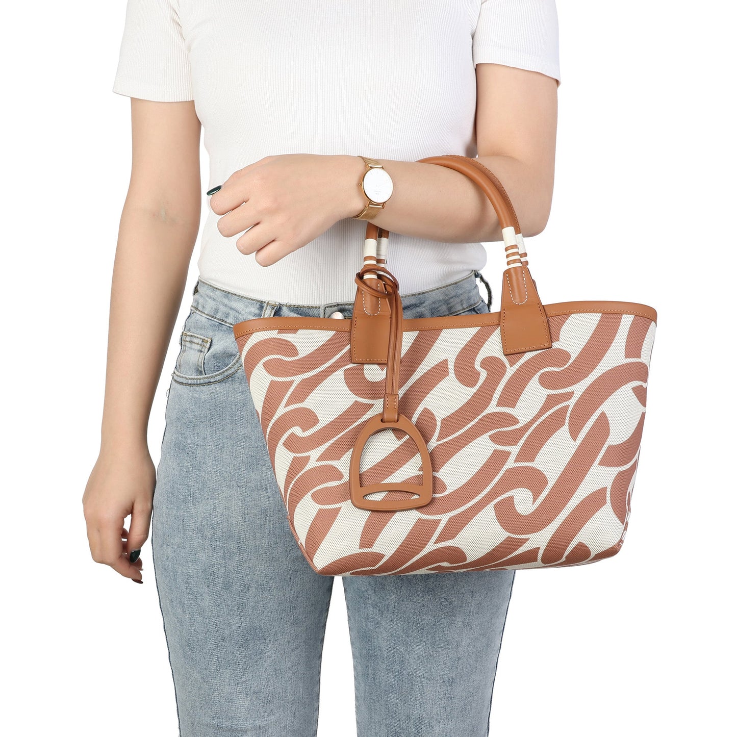 Printed Canvas & Leather To-Handle Tote