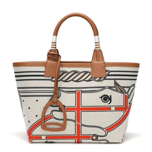 Printed Canvas & Leather To-Handle Tote