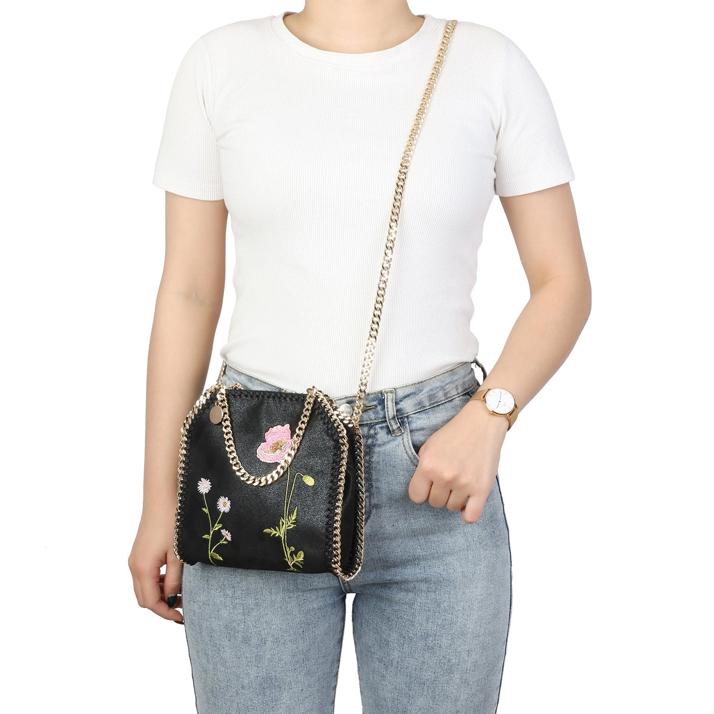 Blossom Embroidered Chain Bag