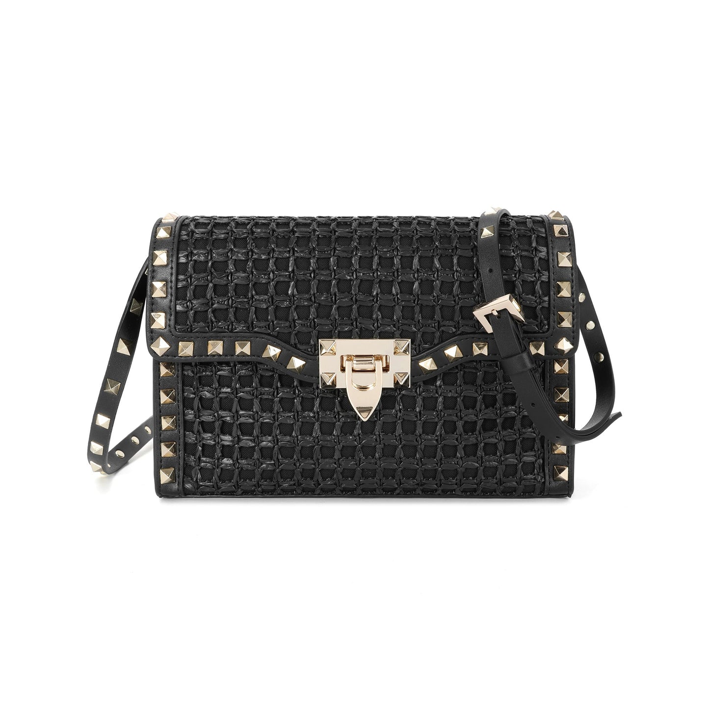 Luxe Studded Woven Crossbody Bag