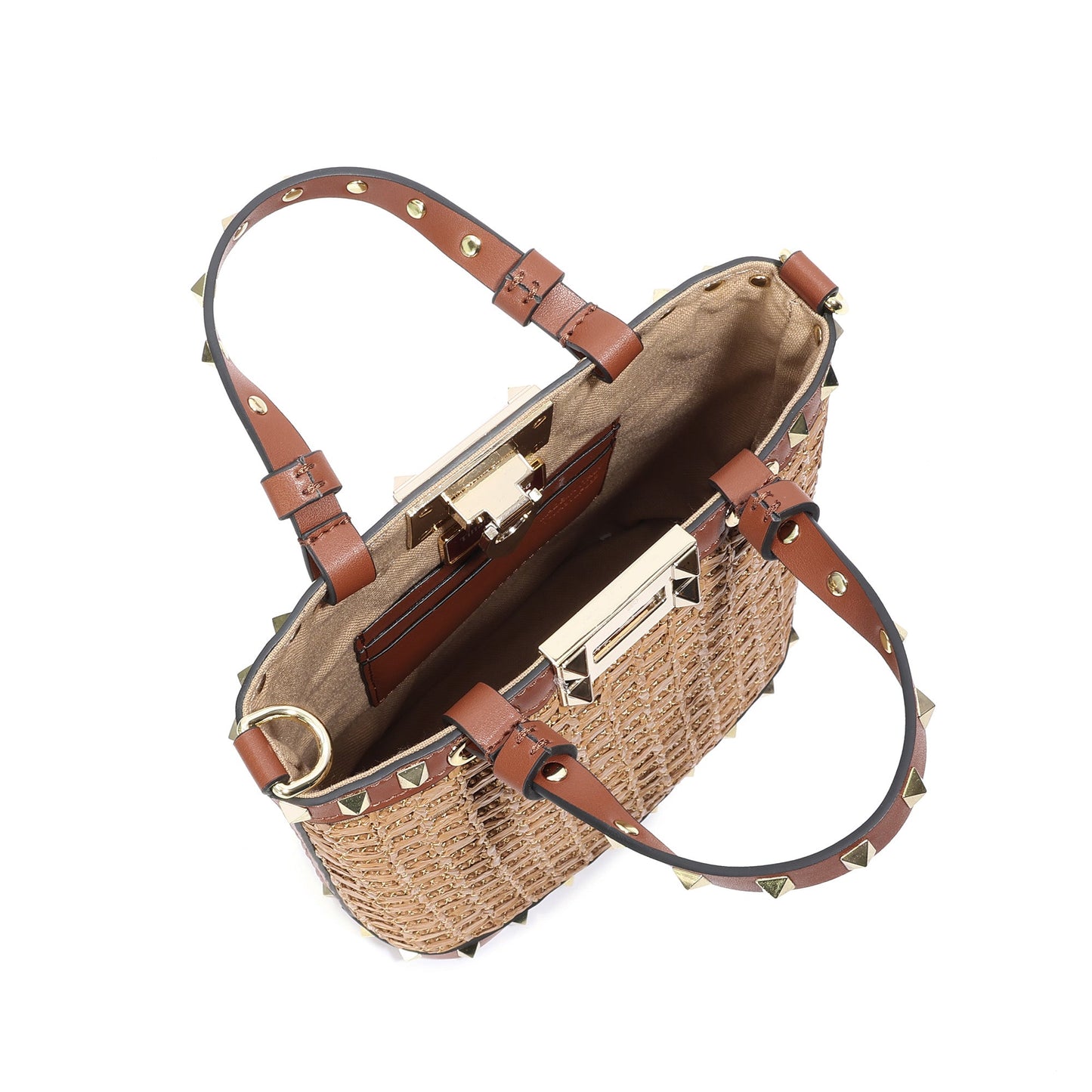 Elegant Woven Tote with Studded Leather Accents