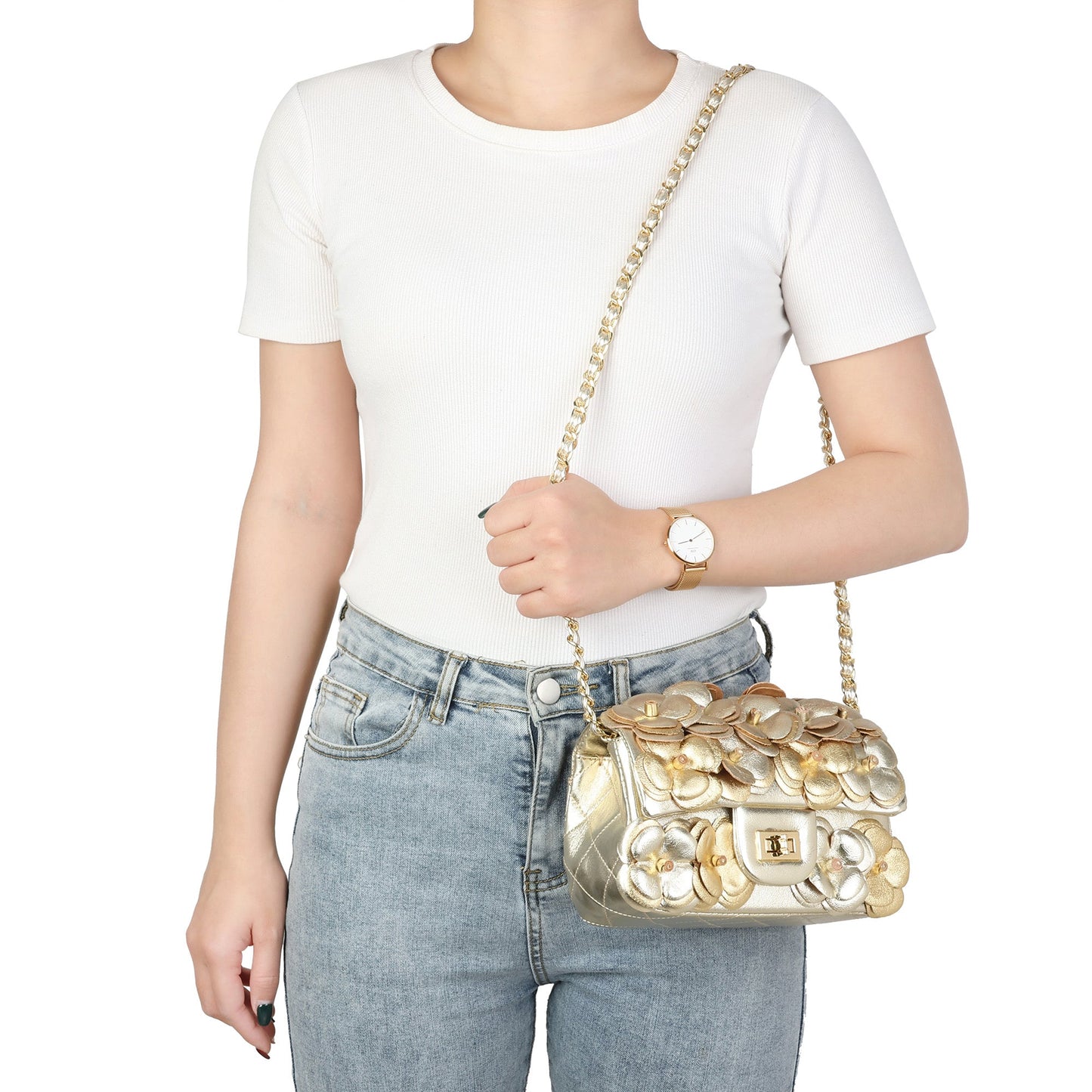 Floral Leather Shoulder Bag