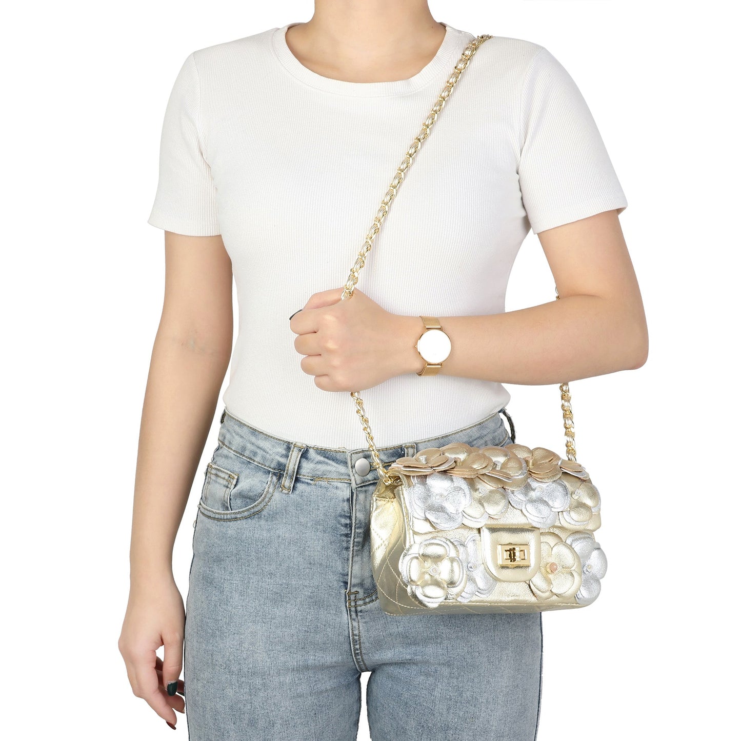 Floral Leather Shoulder Bag