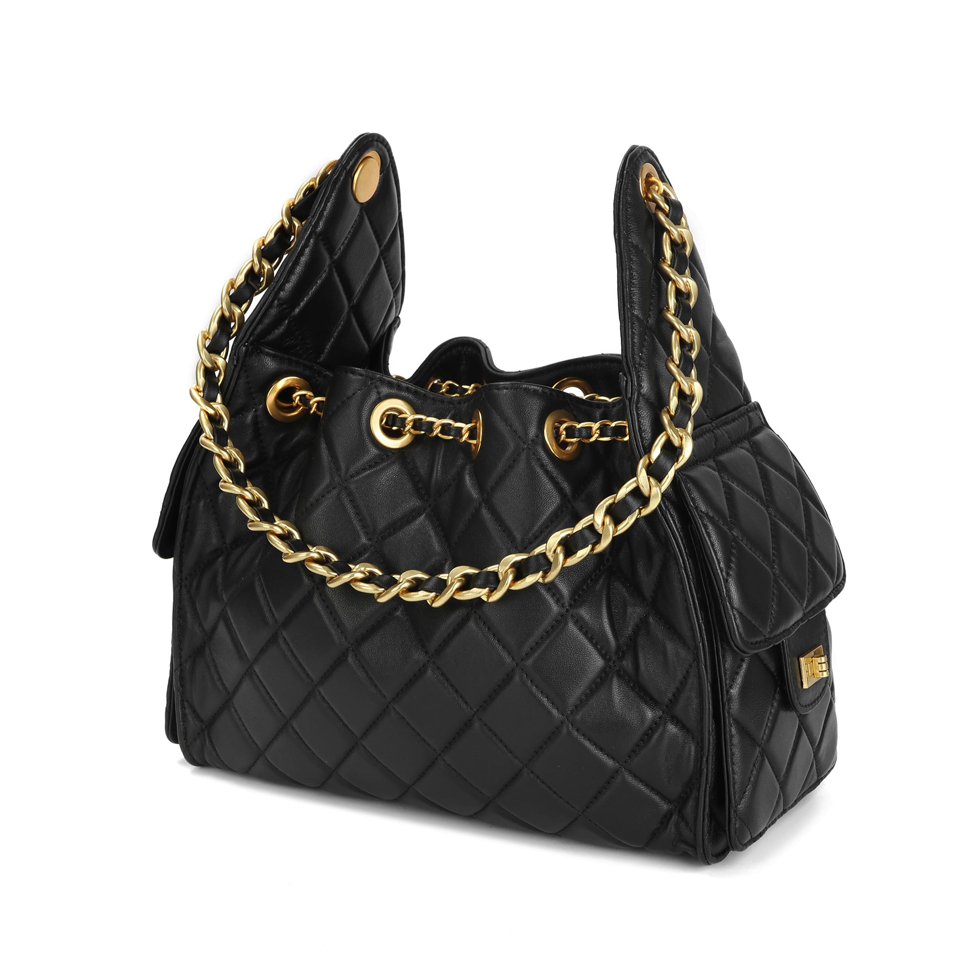Quilted Sheepskin Leather Shoulder Bag with Chain Strap