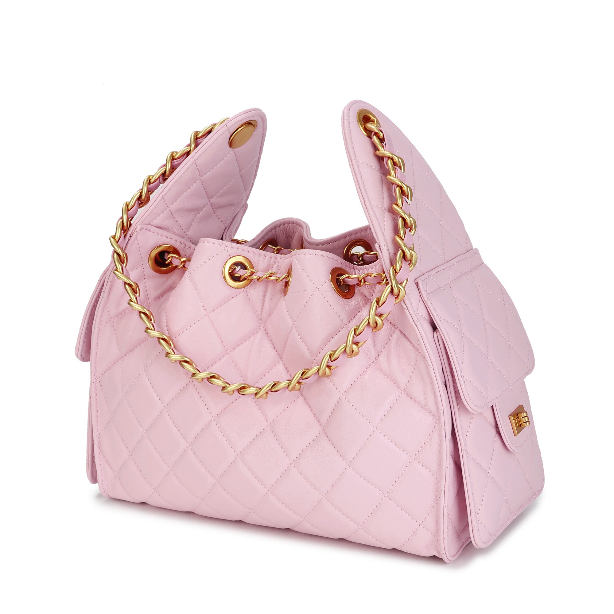 Quilted Sheepskin Leather Shoulder Bag with Chain Strap
