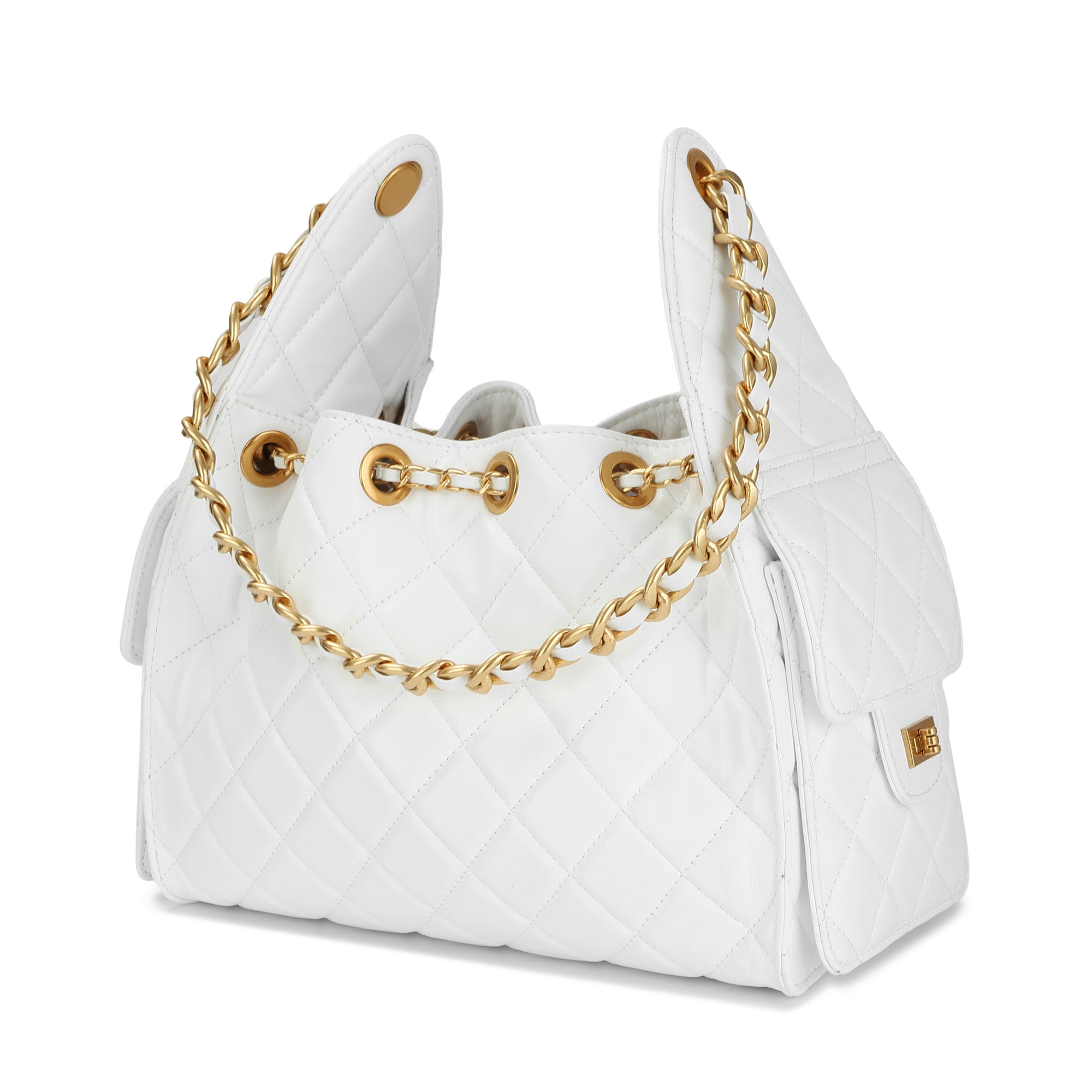 Quilted Sheepskin Leather Shoulder Bag with Chain Strap
