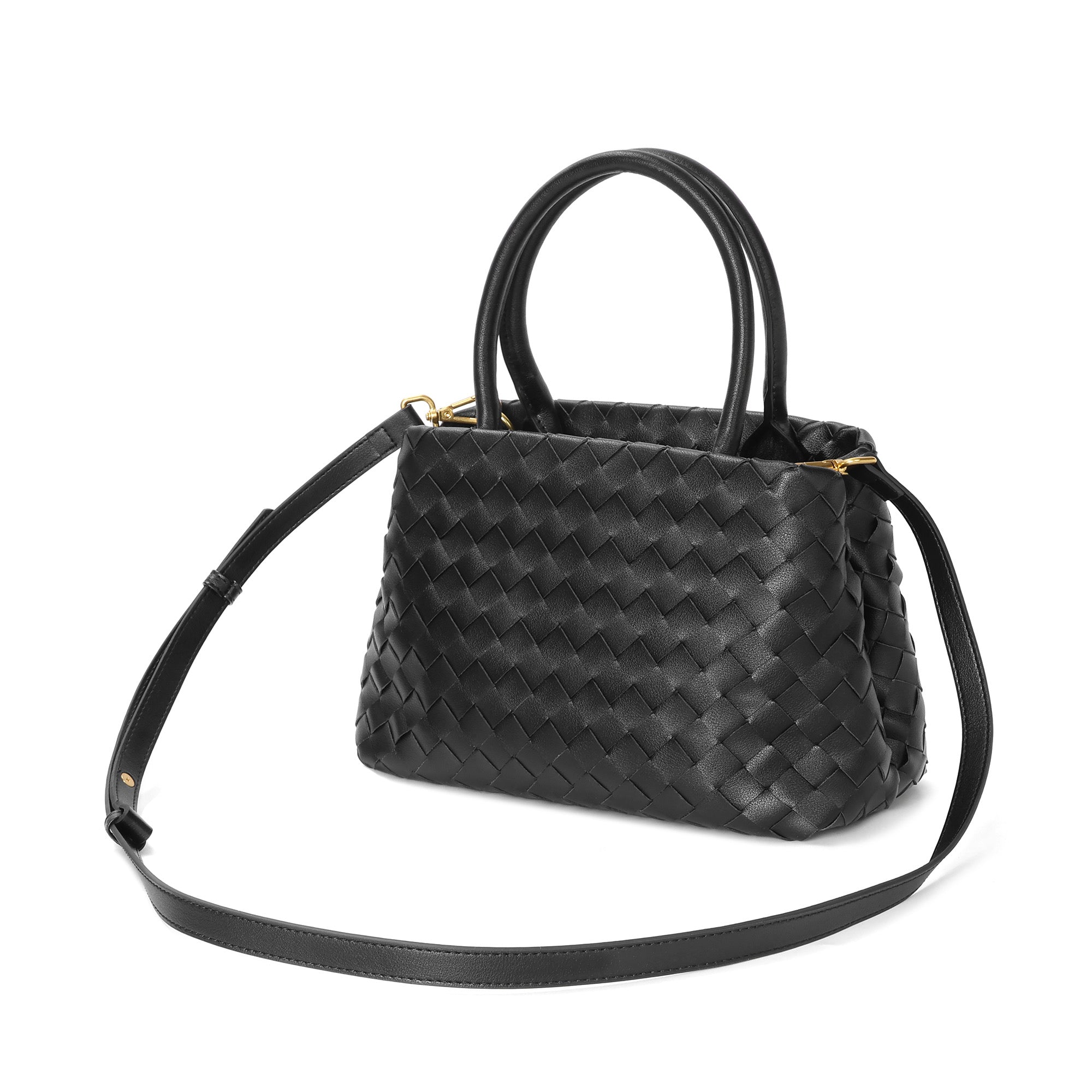 Woven Leather Structured Tote with Top Handles