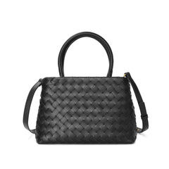 Woven Leather Structured Tote with Top Handles