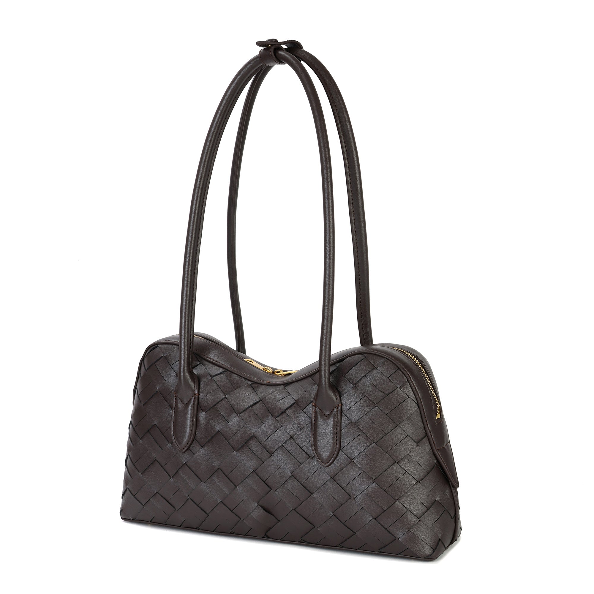 Woven Leather Shoulder Bag with Double Handle Knotted Detail