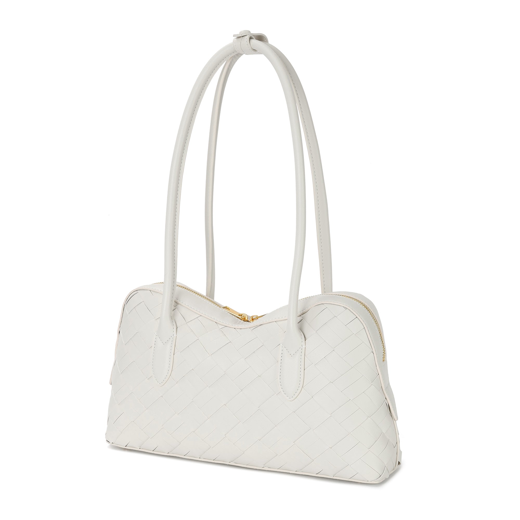 Woven Leather Shoulder Bag with Double Handle Knotted Detail