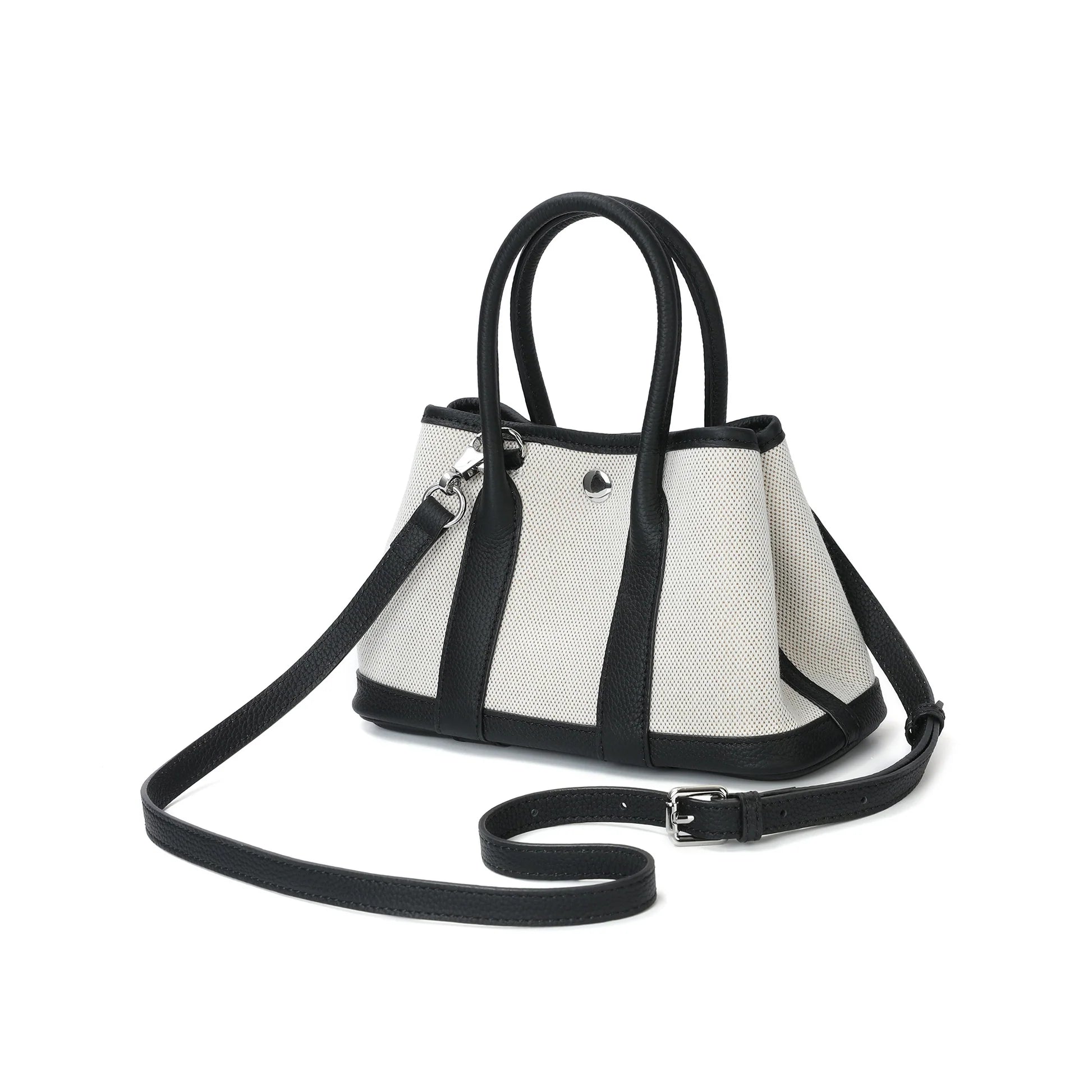 Canvas Mini Tote with Leather Trim and Crossbody Strap